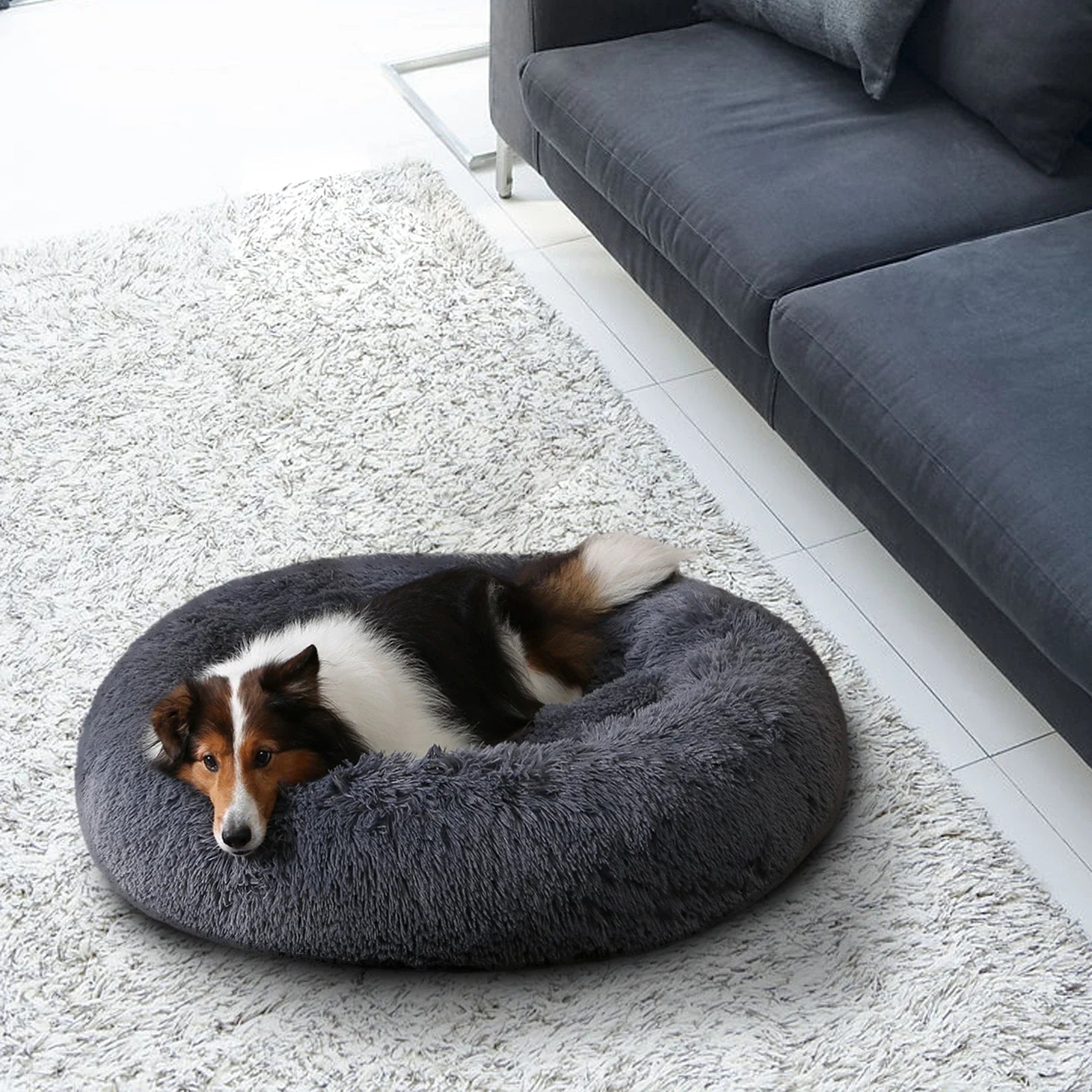40-120cm Round Long Plush Winter Warm Soft Pet Sleeping Bed Dogs Cat