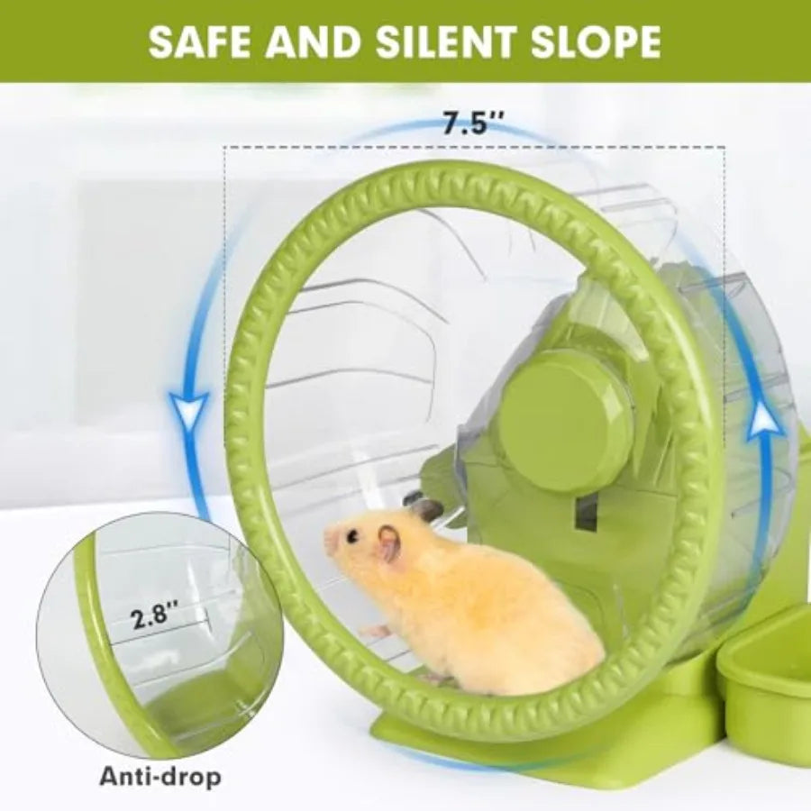 4 in 1 Quiet Hamster Exercise Wheel, Multi Functional Hamster House with Running Wheel, Water Bottle, Food Bowl and Hideout