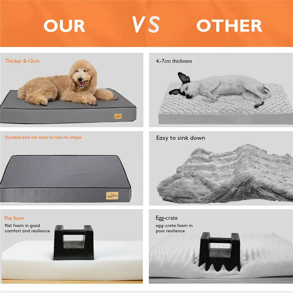 Dog Bed Jumbo Pet Orthopedic Bed Memory Foam Base Crate Mattress Cushion with Washable Cover Waterproof