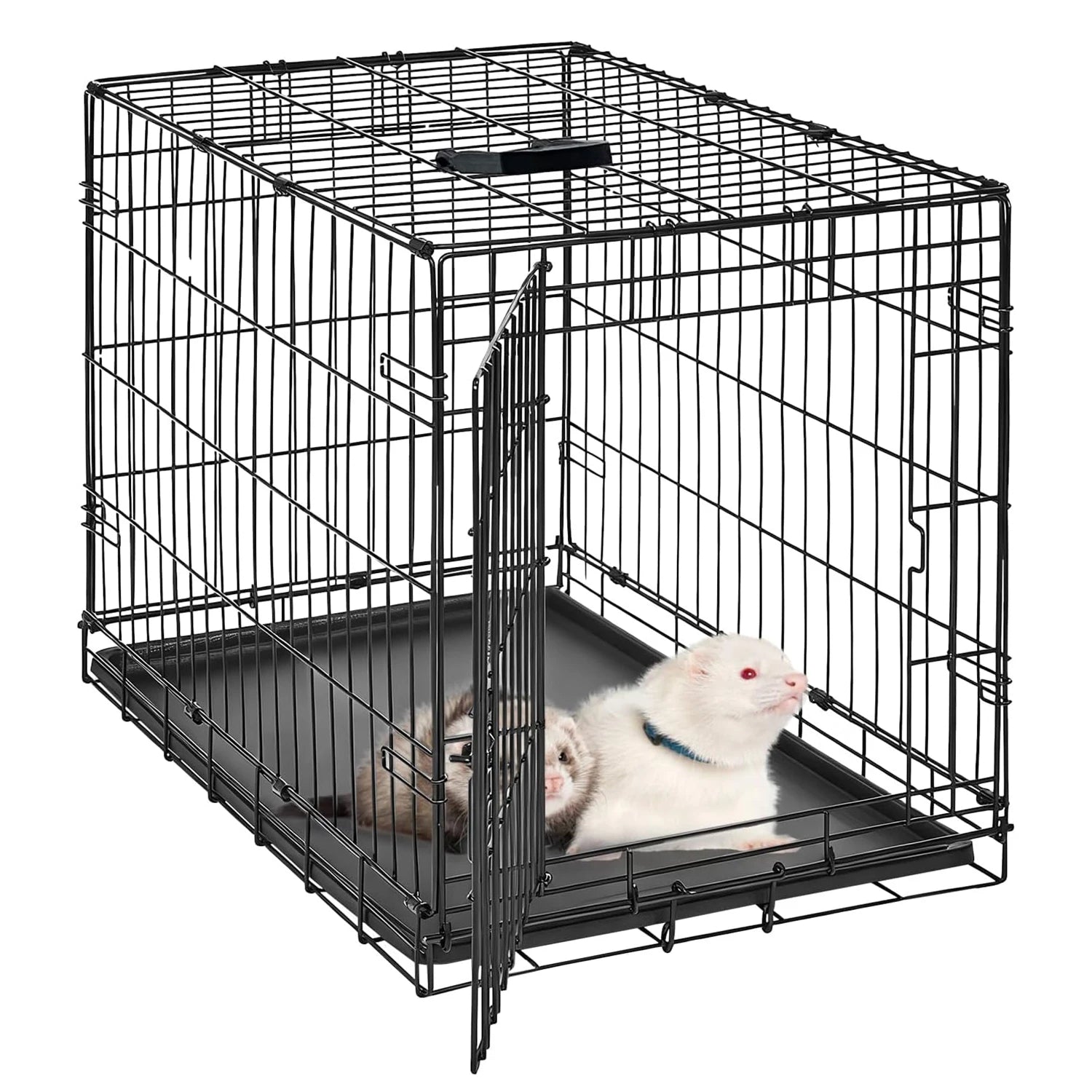 24/48 Inch Cage Portable Folding Small Crate Carriers with Slide Out Tray & 2 Doors for Small Animals