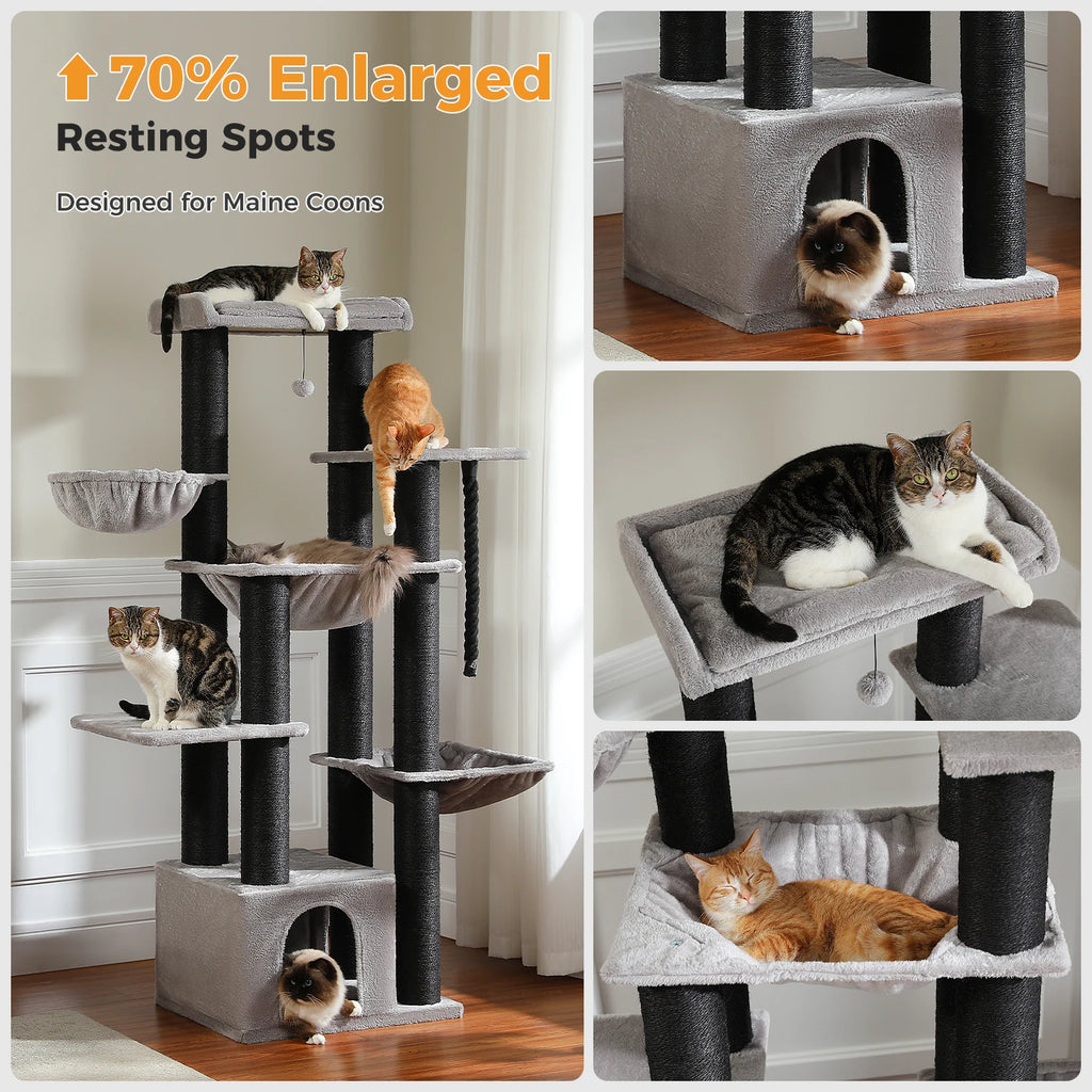 Large Cat Tree for Big Cats with Several Levels Climbing Tree with Hammock 11 Sisal Posts Large Perch