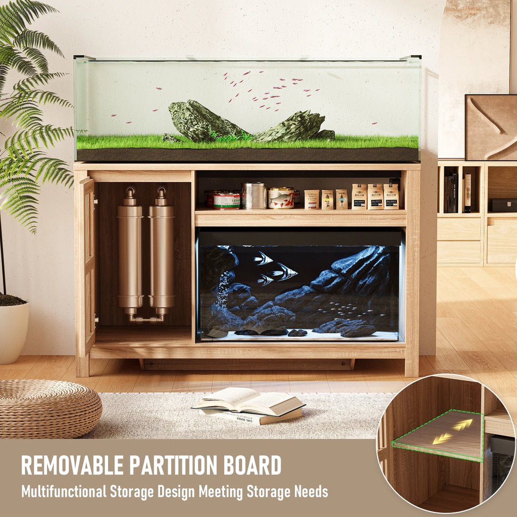 55-75" Gallon Aquarium Fish Tank Stand with Built-in Power Outlet & Storage Cabinet, Heavy Duty Reptile Tank Stand