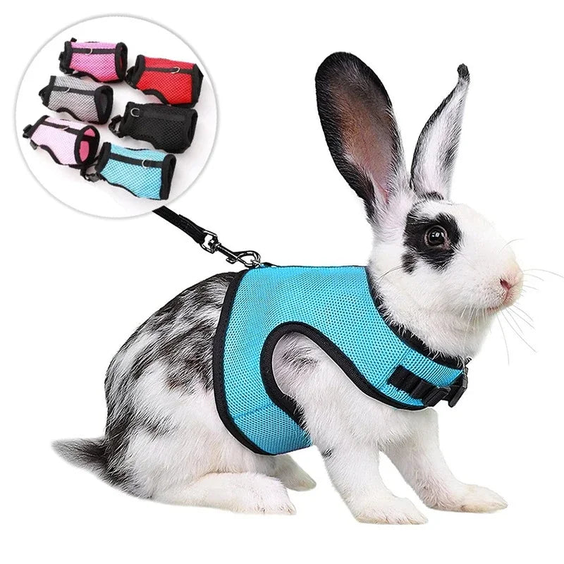 Breathable Stylish Vest Adjustable Soft Harness And Elastic Leash Set For Rabbits