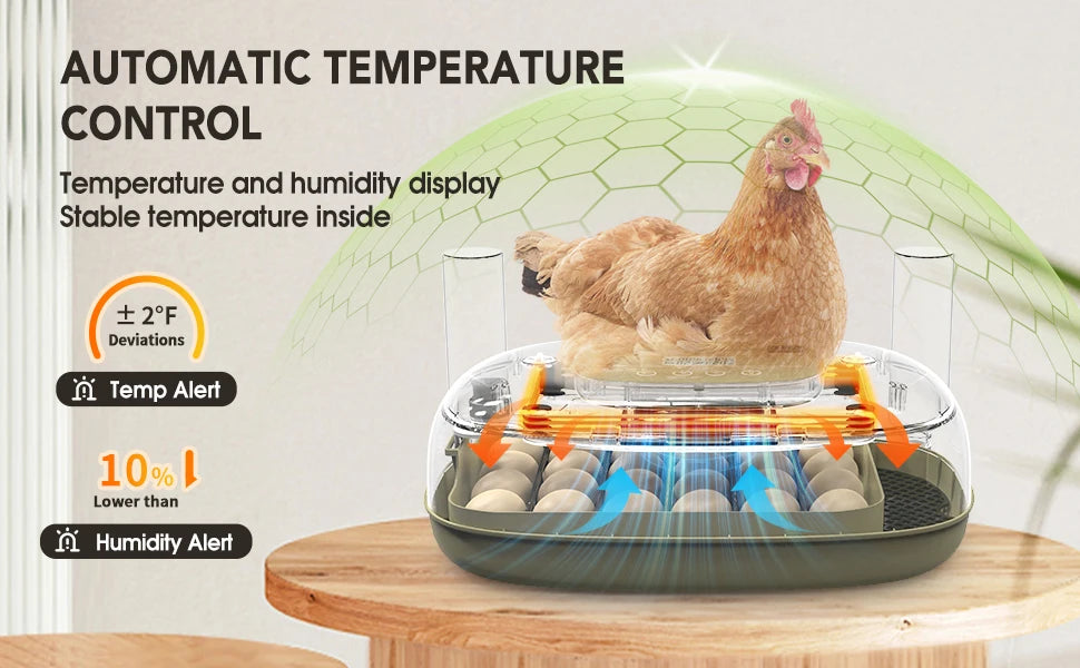 24 Egg Incubator with Automatic Turning, Temperature and Humidity Control, LED Egg Candler, and Auto Water Addition