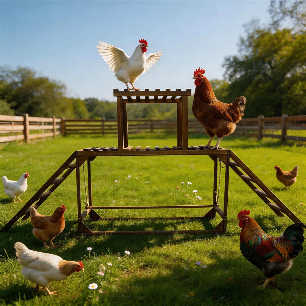 Pine Wood Chicken Perch Swing with Roosting Bars & Climbing Ladder, Activity Play Toy