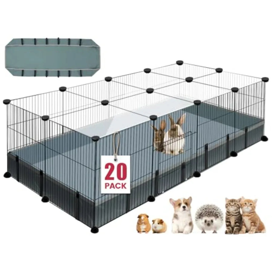 Small Animal Playpen, 48" x 24" x 16" Pet Playpen with Waterproof Mat