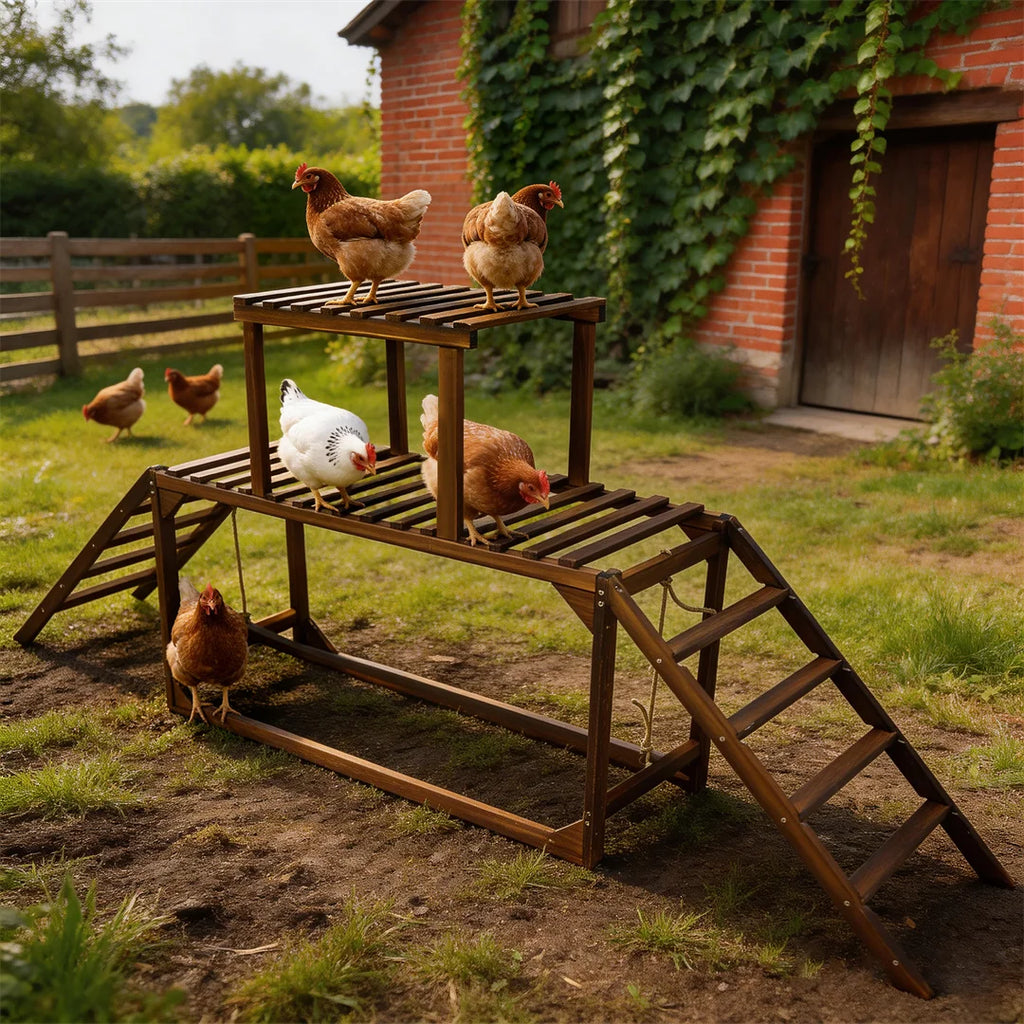 Pine Wood Chicken Perch Swing with Roosting Bars & Climbing Ladder, Activity Play Toy