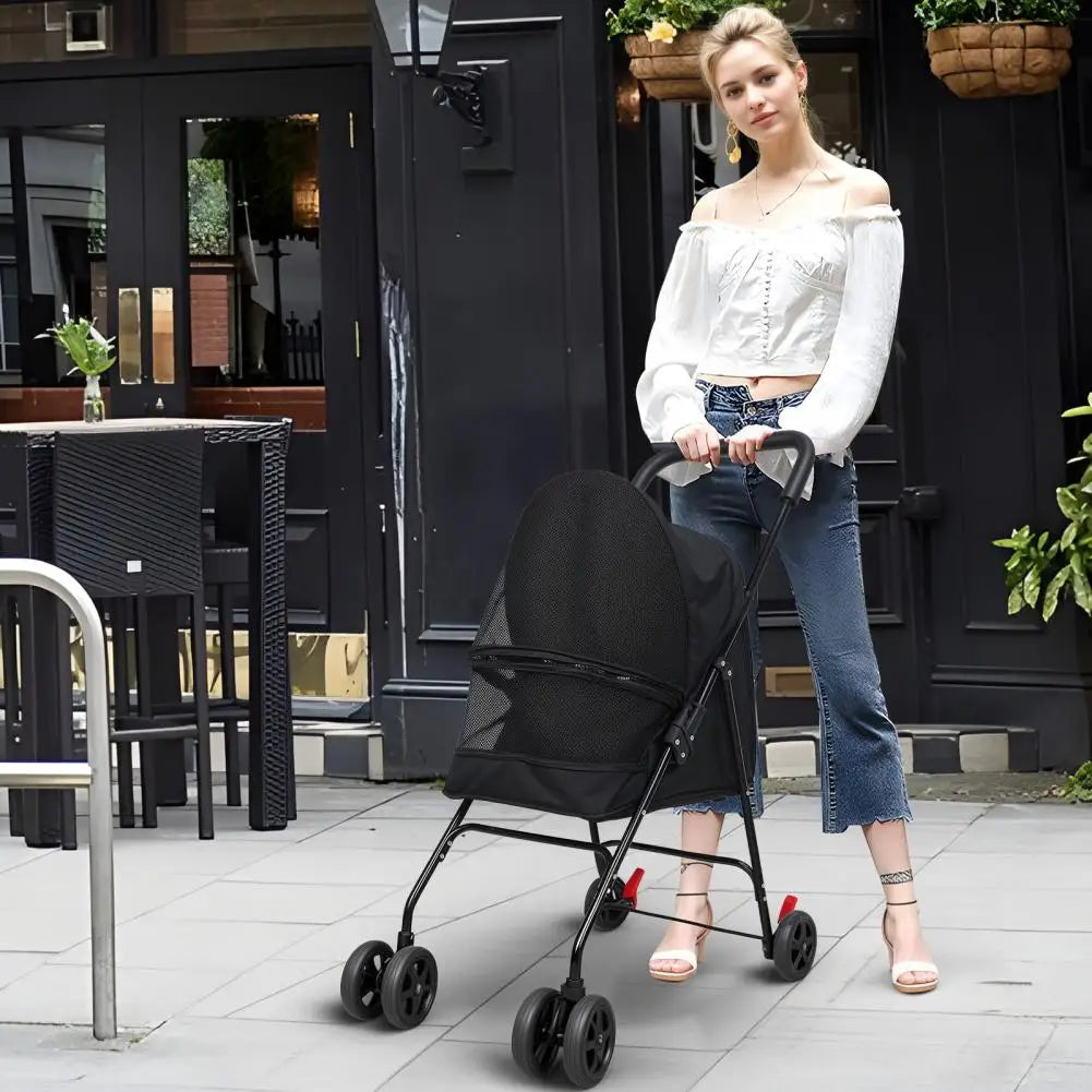 Pet Stroller For Small Dogs, Foldable With Sunshade And Four Wheels, Breathable Mesh For Visibility