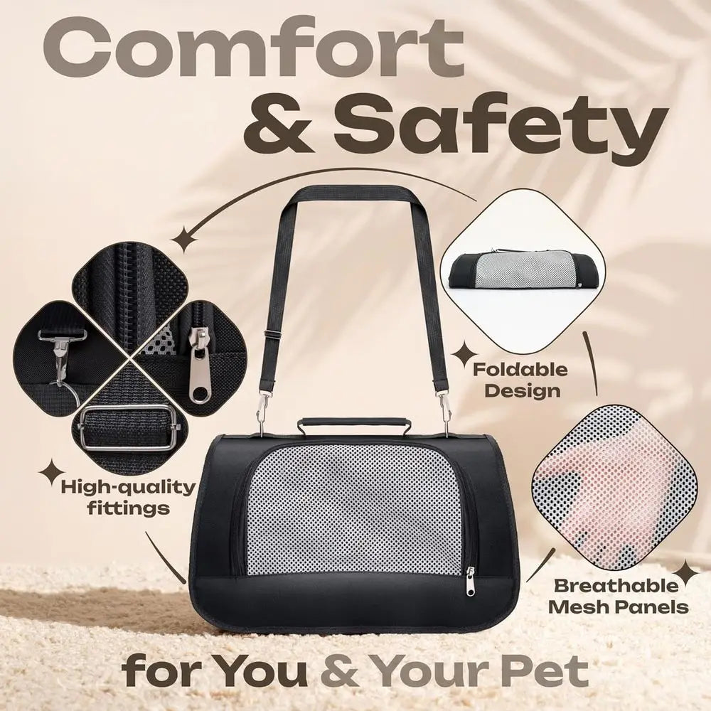 Small Pet Carrier for Cats, Rabbits, Small Dogs – Airline Approved Soft-Sided Travel Bag, Lightweight and Ventilated