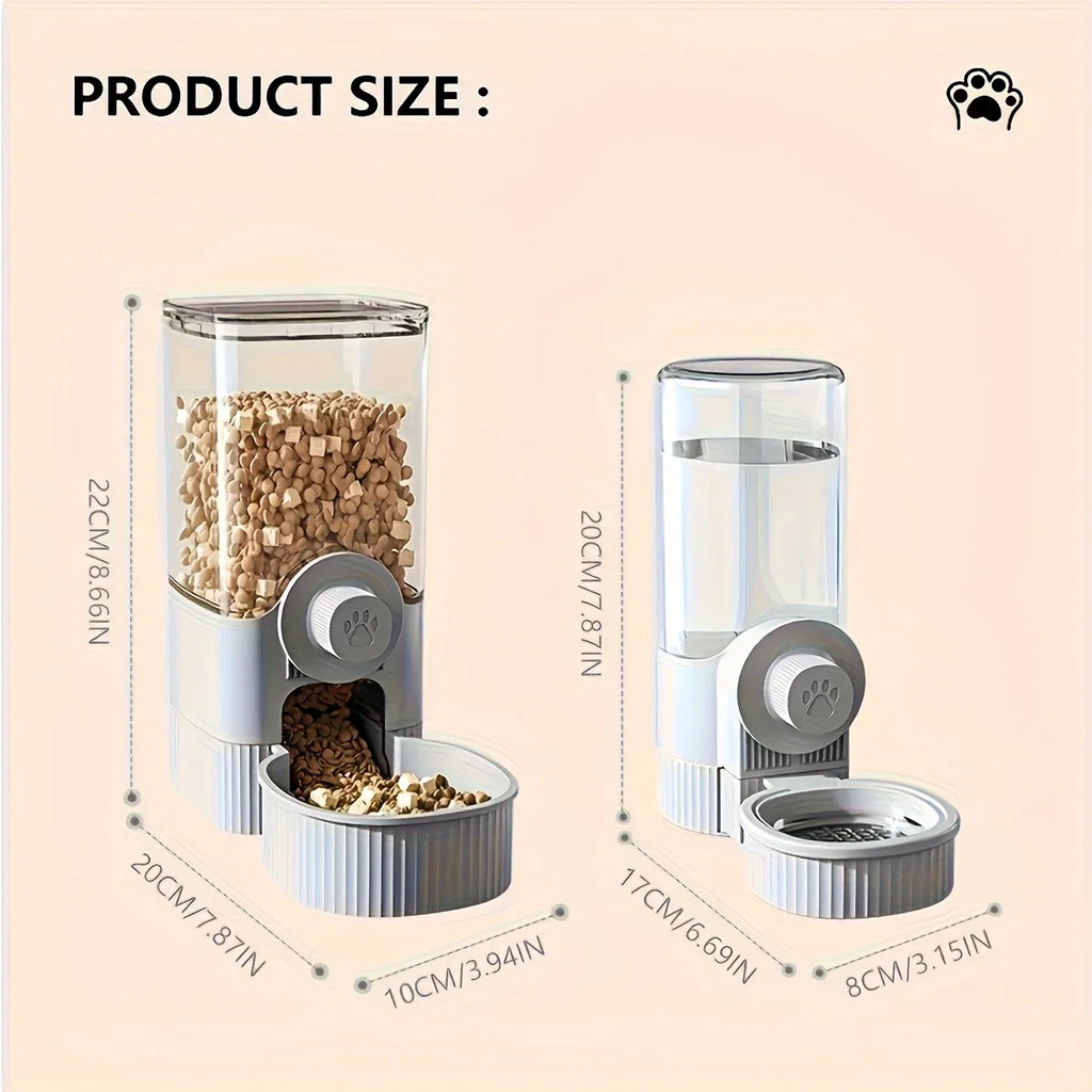 Automatic hanging pet water dispenser, gravity flow design, multi bowl cat, dog, and rabbit feeder