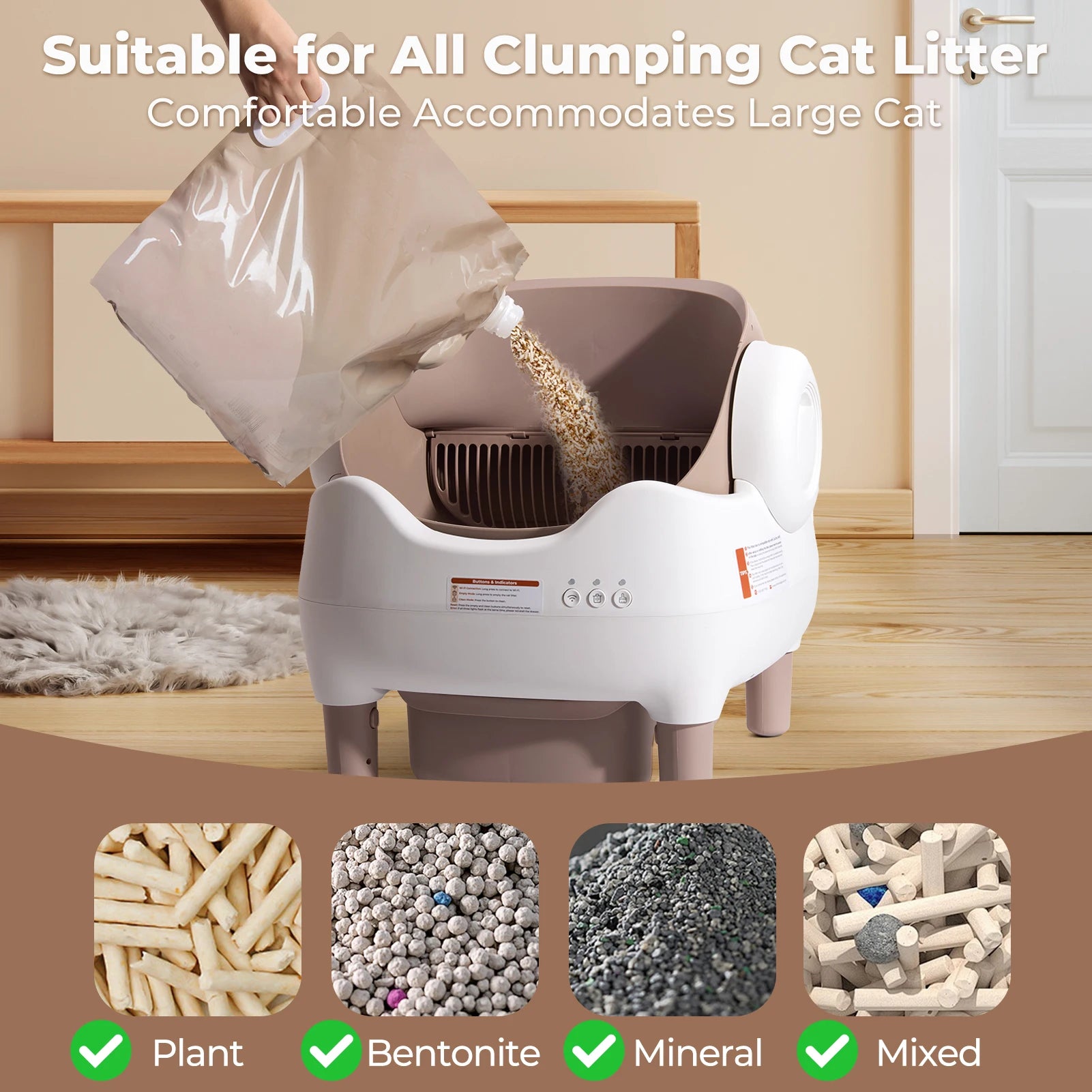 Self-Automatic Cleaning Litter Box, with APP Control, Odor-Free Large Waste Bin, Open-Top for Multi Cats