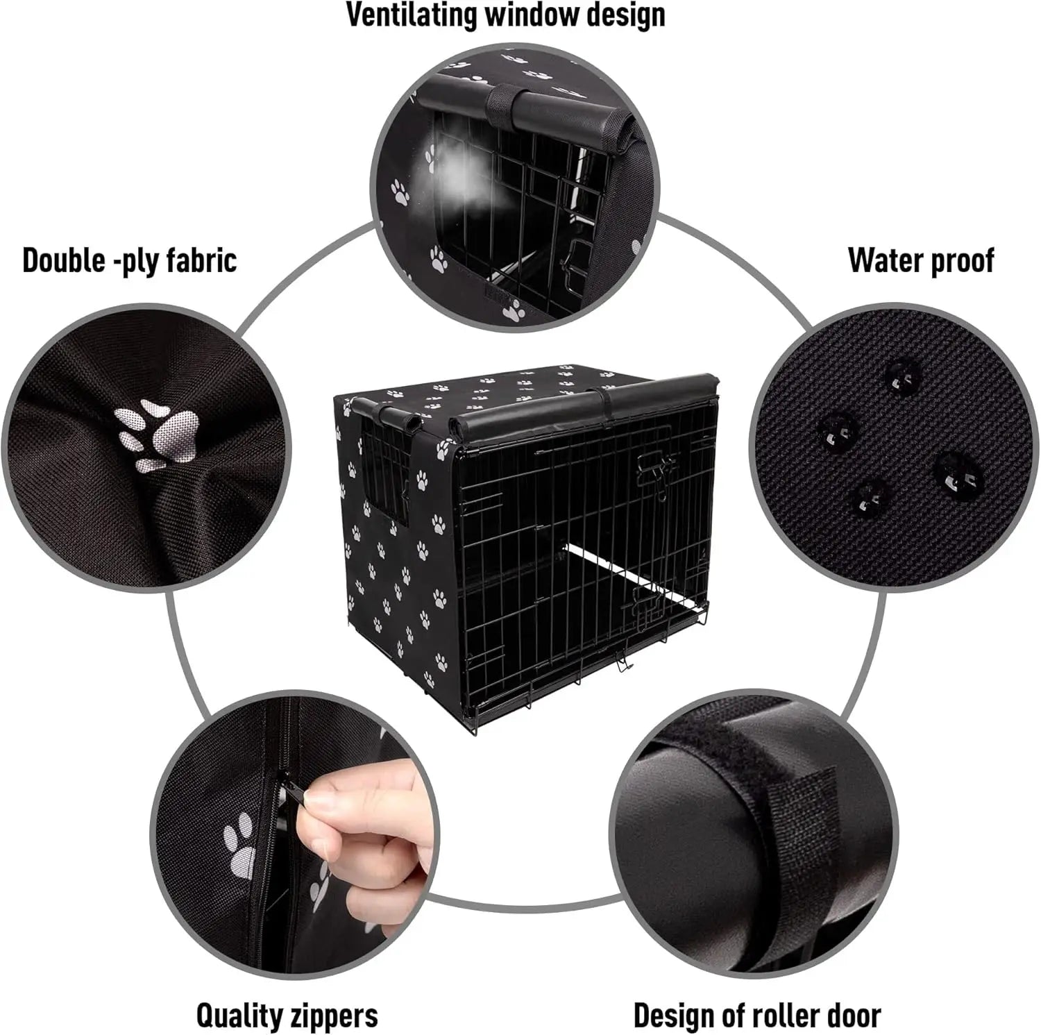 Durable Windproof Dog Crate Cover for 24-48 Inch Wire Kennels, Indoor/Outdoor Use