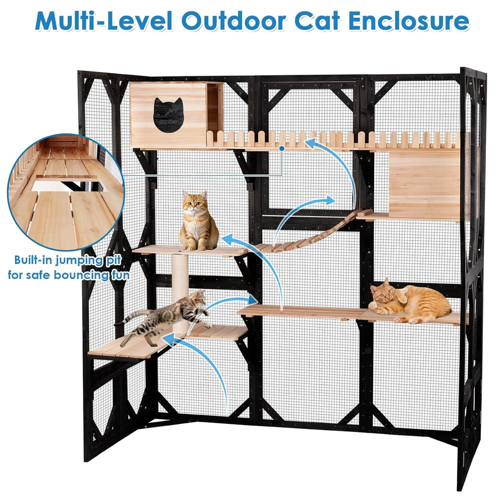 71" Large Outdoor Cat Enclosure Walk-in Weatherproof Roof 6 Doors