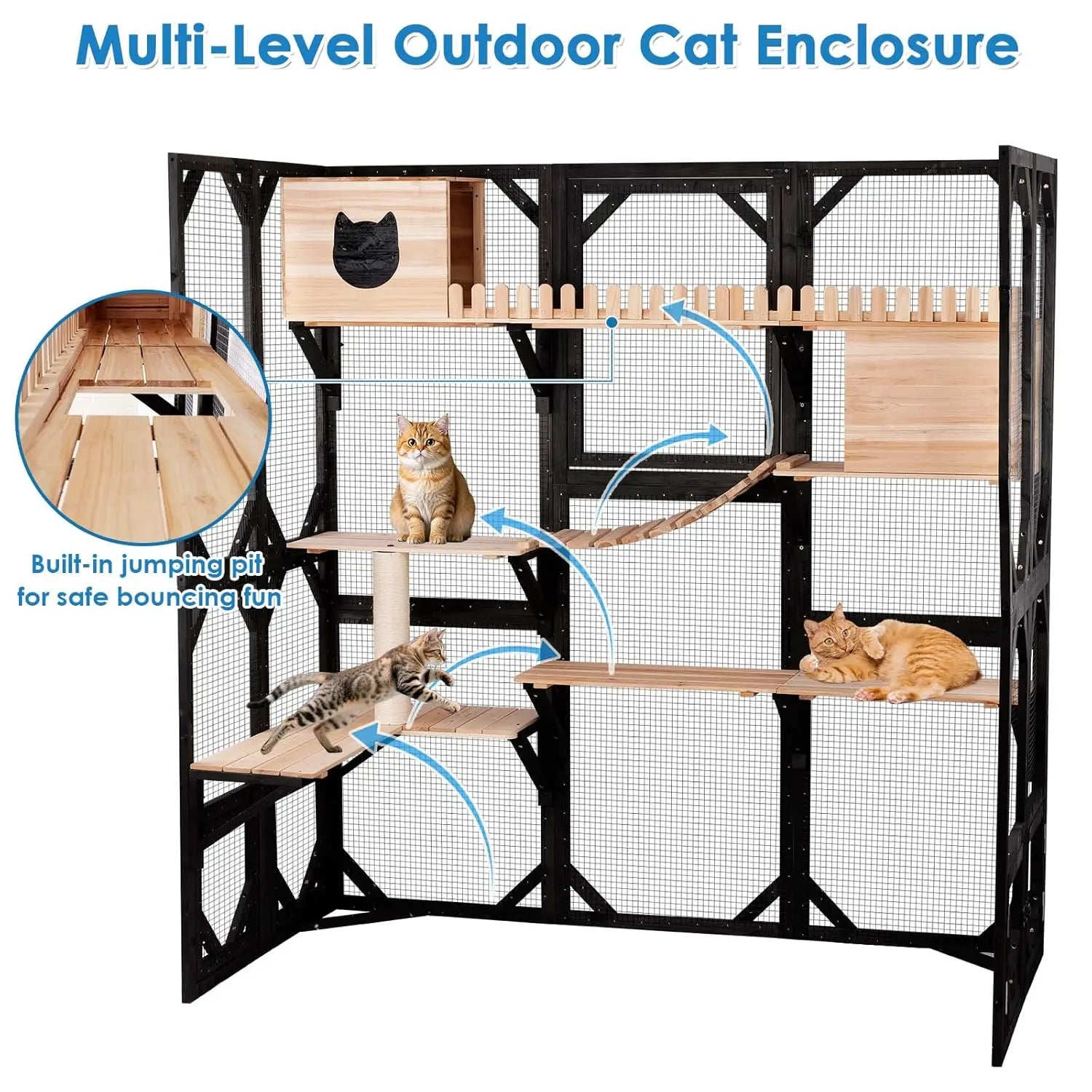 71" Large Outdoor Cat Enclosure Walk-in Weatherproof Roof 6 Doors
