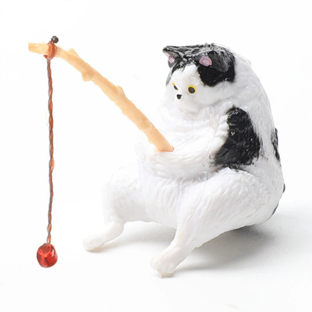 Kitten Fishing Ornament Fish Tank Landscape Decorations Cat Fishing Figurine Aquarium Tanks
