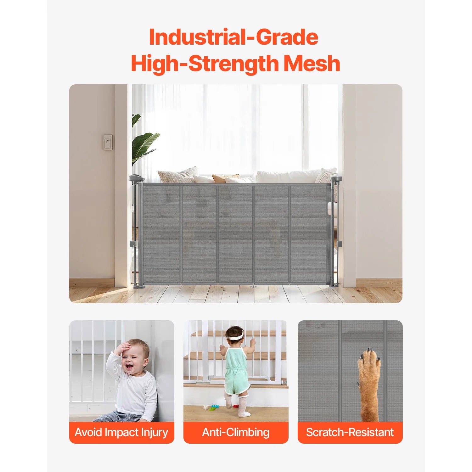SucceBuy 55/71in Retractable Baby Gate 34in Tall Extends Wide Retractable Gate Mesh Material Easy to Install
