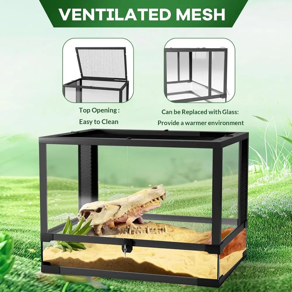 24x18x18 Inch Tempered Glass Reptile Enclosure - Escape-Proof, Ideal for Desert or Rainforest Habitats