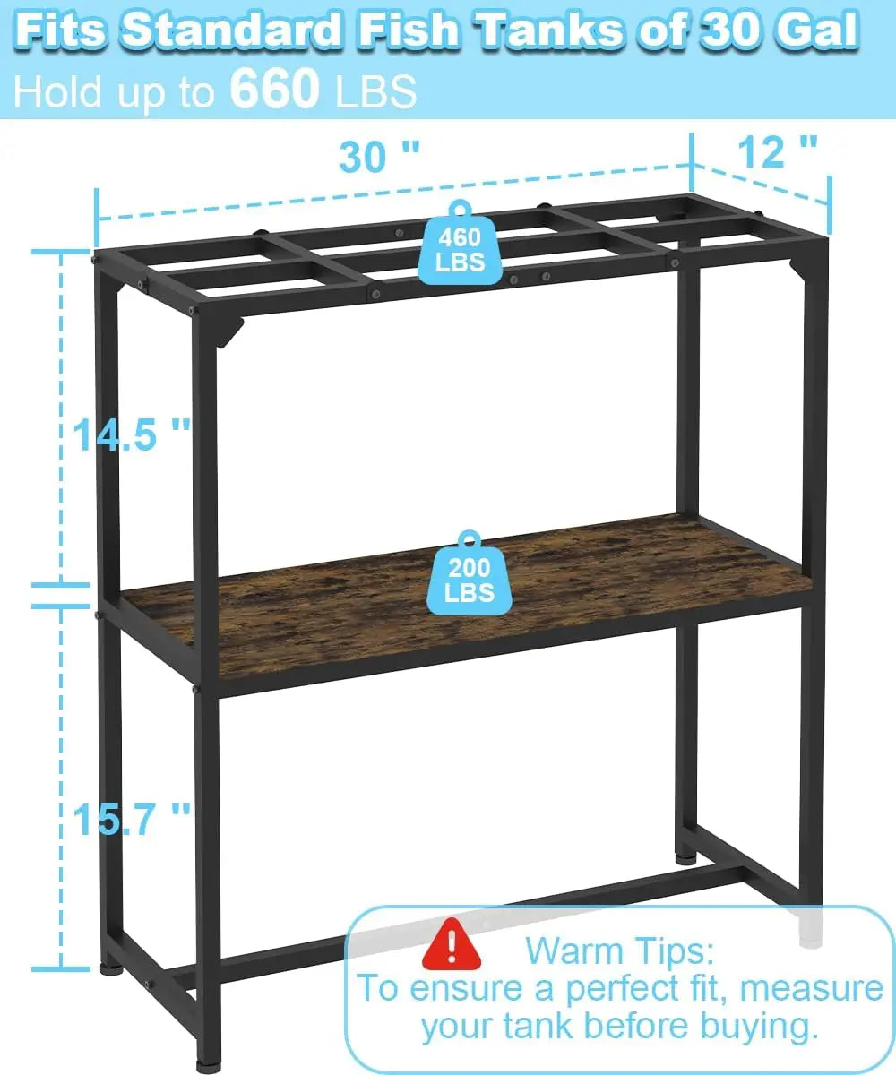 30 Gallon Aquarium Stand with 2-Tier Storage Shelf, Metal Fish Tank Table for Reptile Terrarium, Black