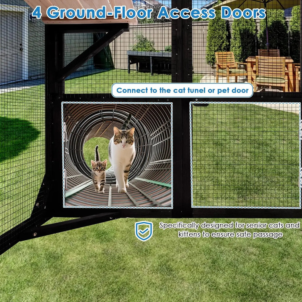 71" Large Outdoor Cat Enclosure Walk-in Weatherproof Roof 6 Doors
