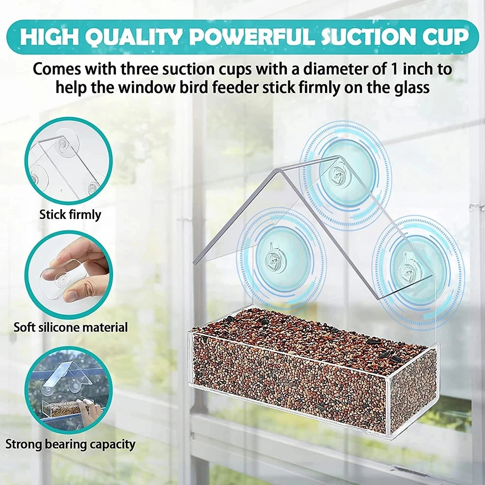 Transparent Bird Feeder Birds House for Outdoor Window with Strong Suction Cups for Wild Birds