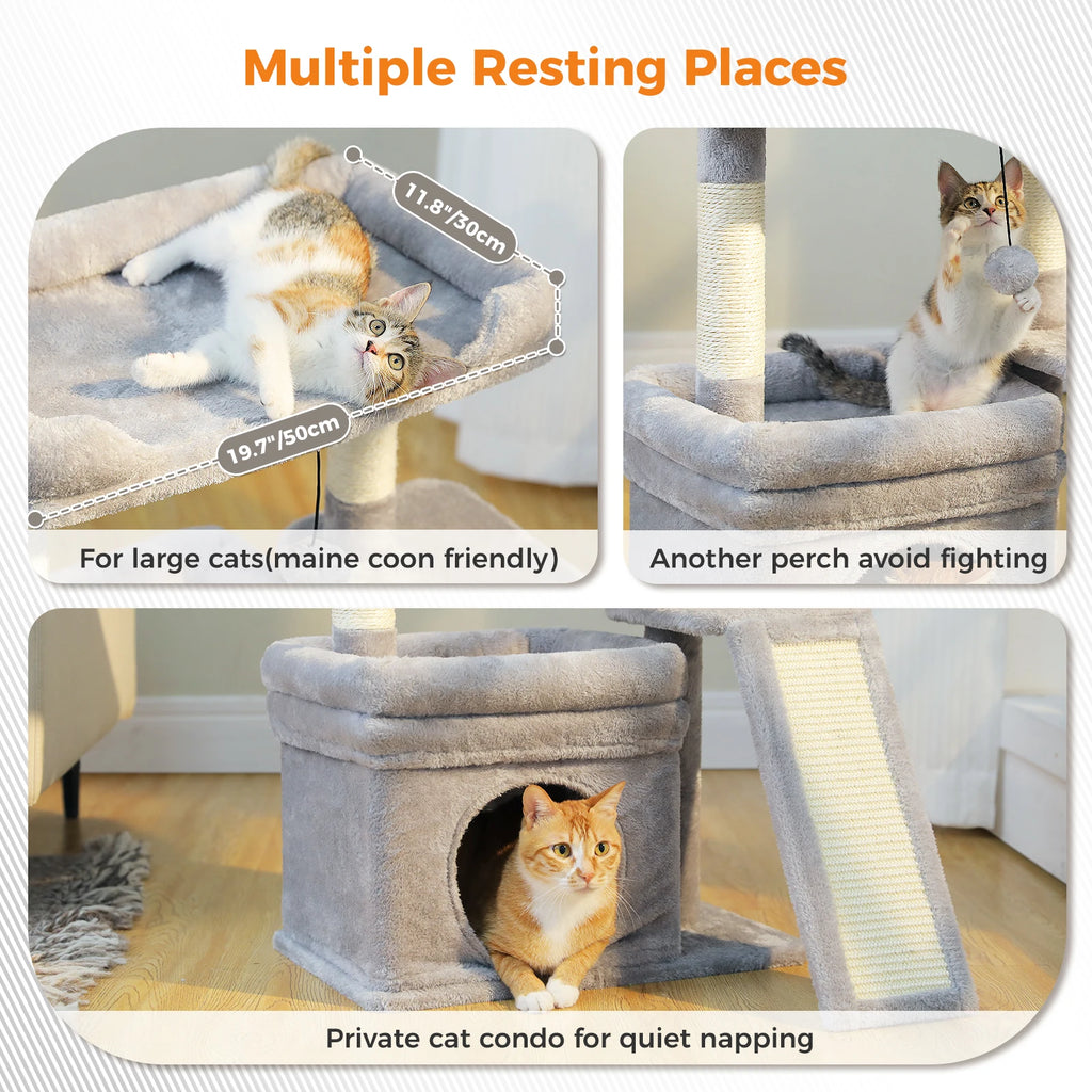 Small Cat Tree for Indoor with Sisal Scratching Post and Pad Wide Top Perch Large Cat Condo Cat Scratchers