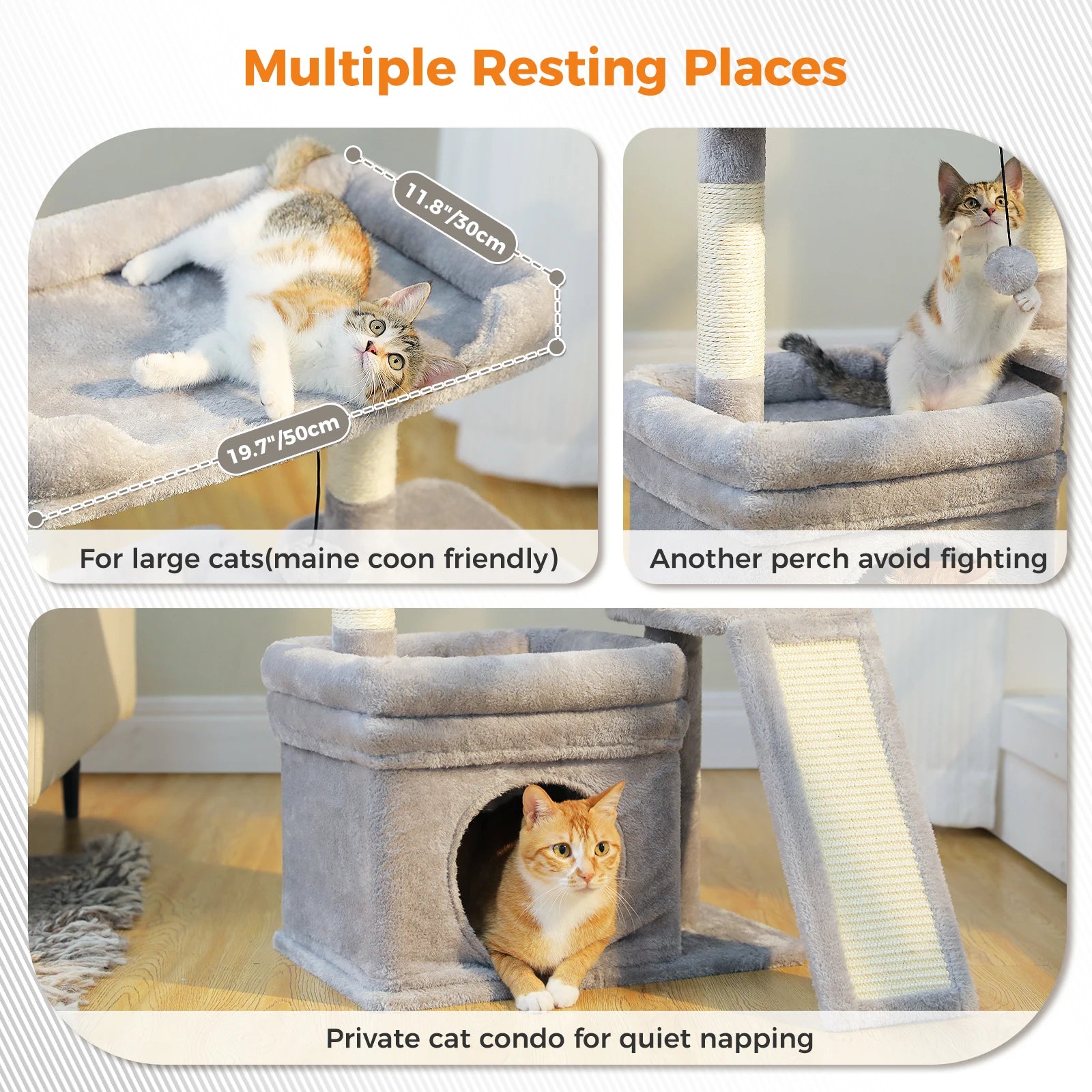 Small Cat Tree for Indoor with Sisal Scratching Post and Pad Wide Top Perch Large Cat Condo Cat Scratchers