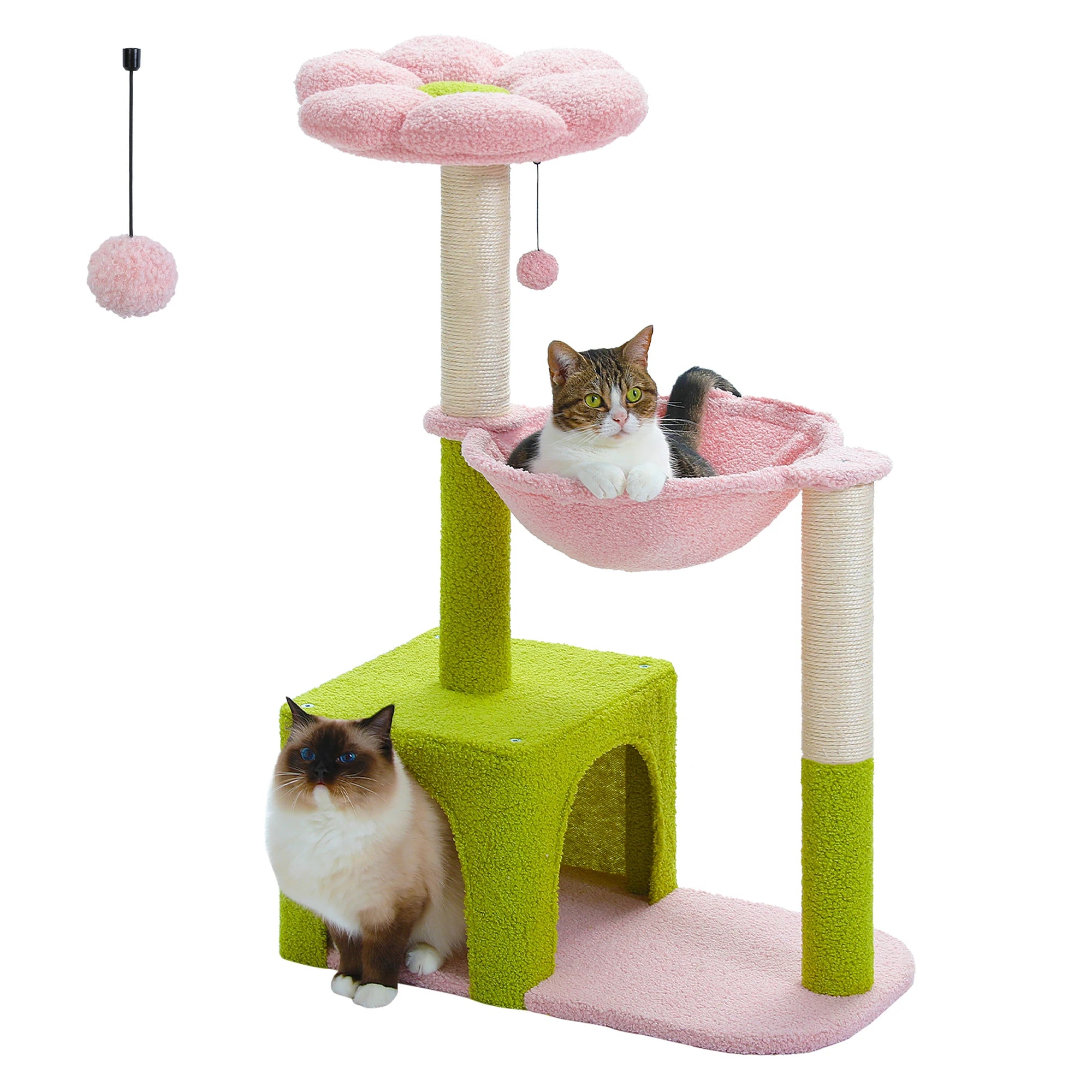 Flower Cat Tree with Large Metal Frame Hammock with Sisal Scratching Posts for Small Indoor Cats