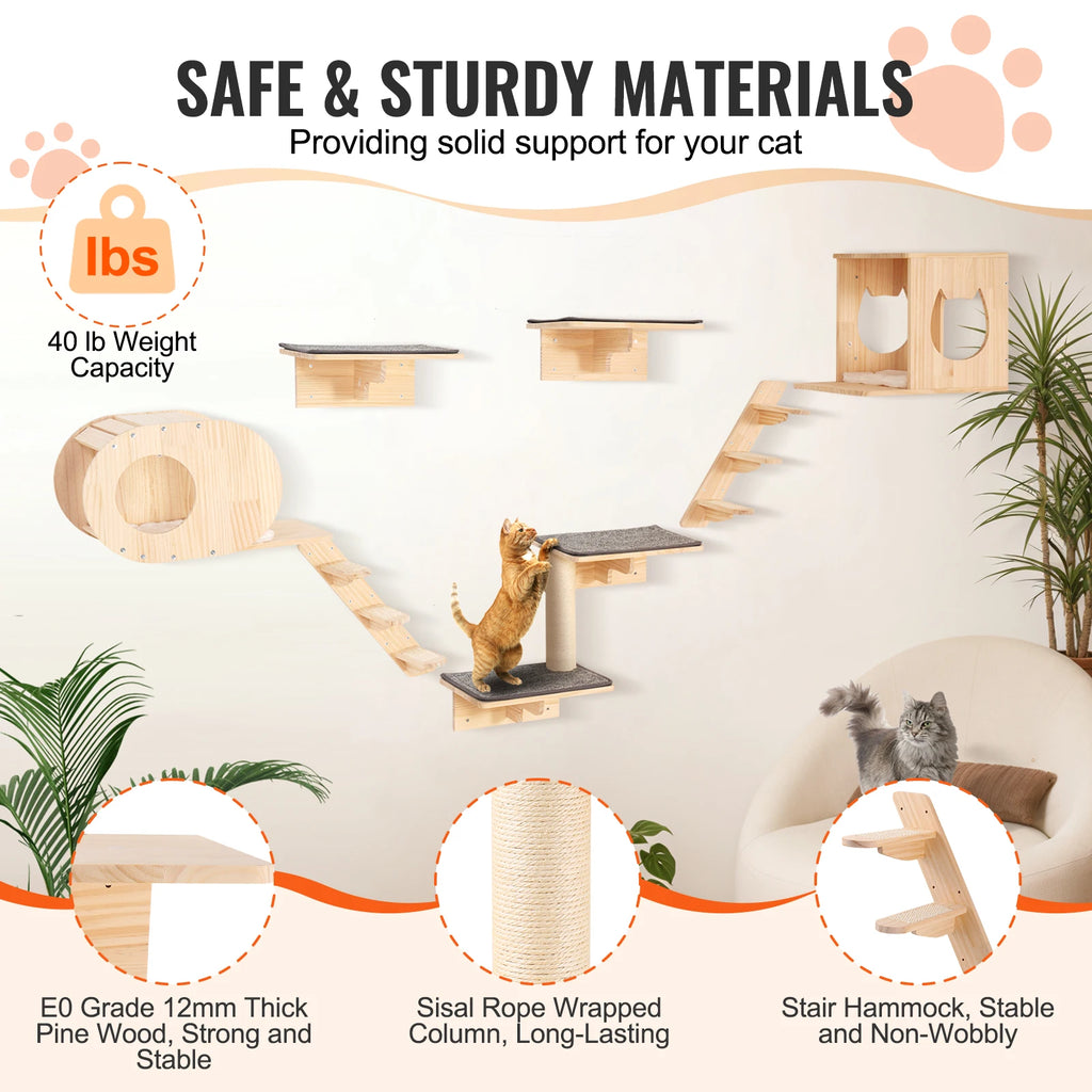 Wall Mounted Cat Wall Shelves and Perches with Jumping Boards Hammocks