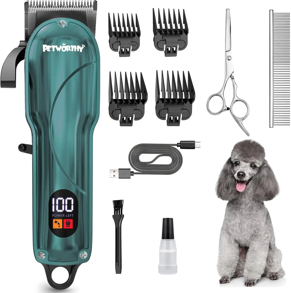 Cordless Dog Clippers for Heavy Hair - Low Noise, Waterproof, Easy to Clean Pet Grooming Kit