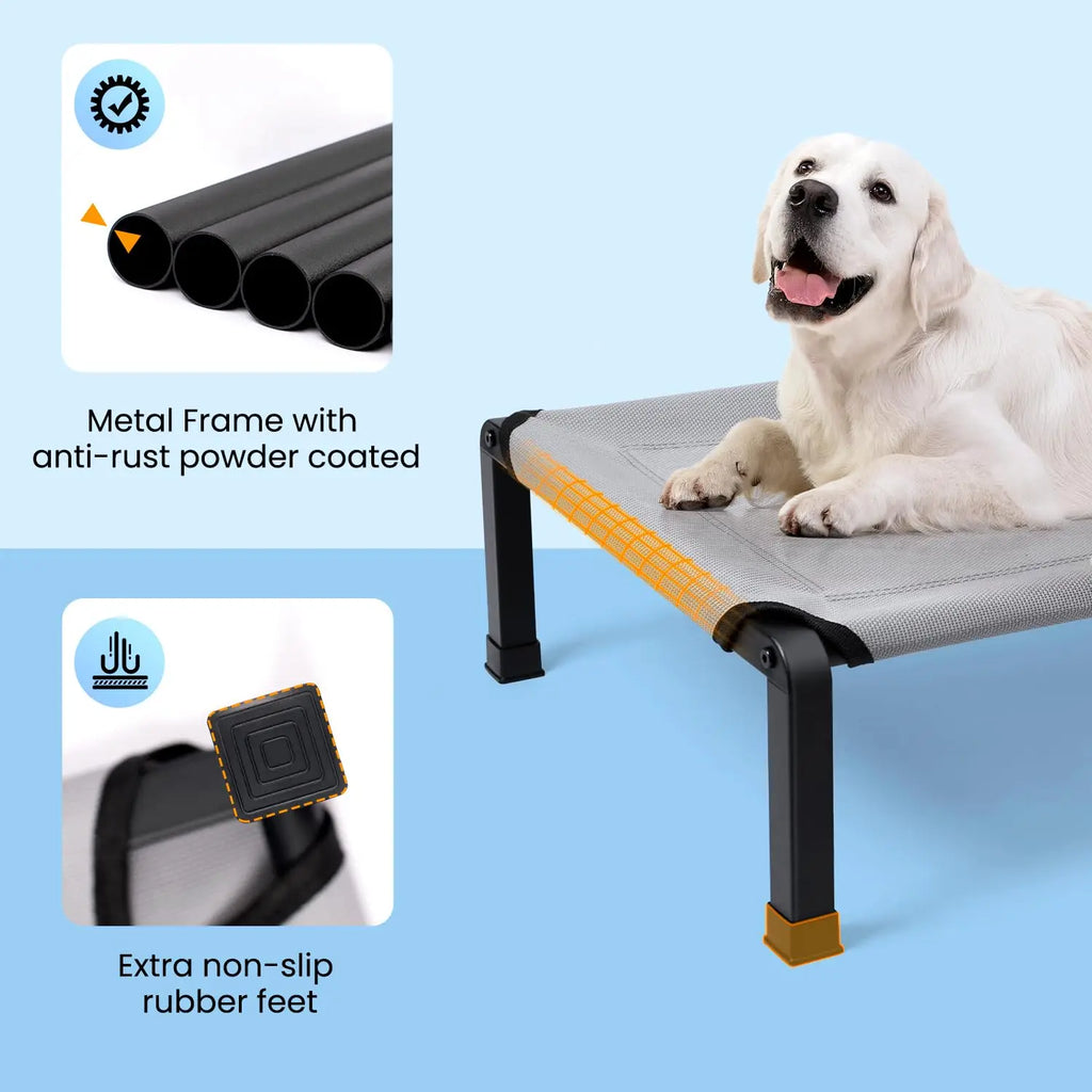 Elevated Dog Bed, Cooling Raised Pet Cot with Chew Proof Mesh Fabric and Steel Frame, Portable Dog Cot for Outdoor Indoor Use