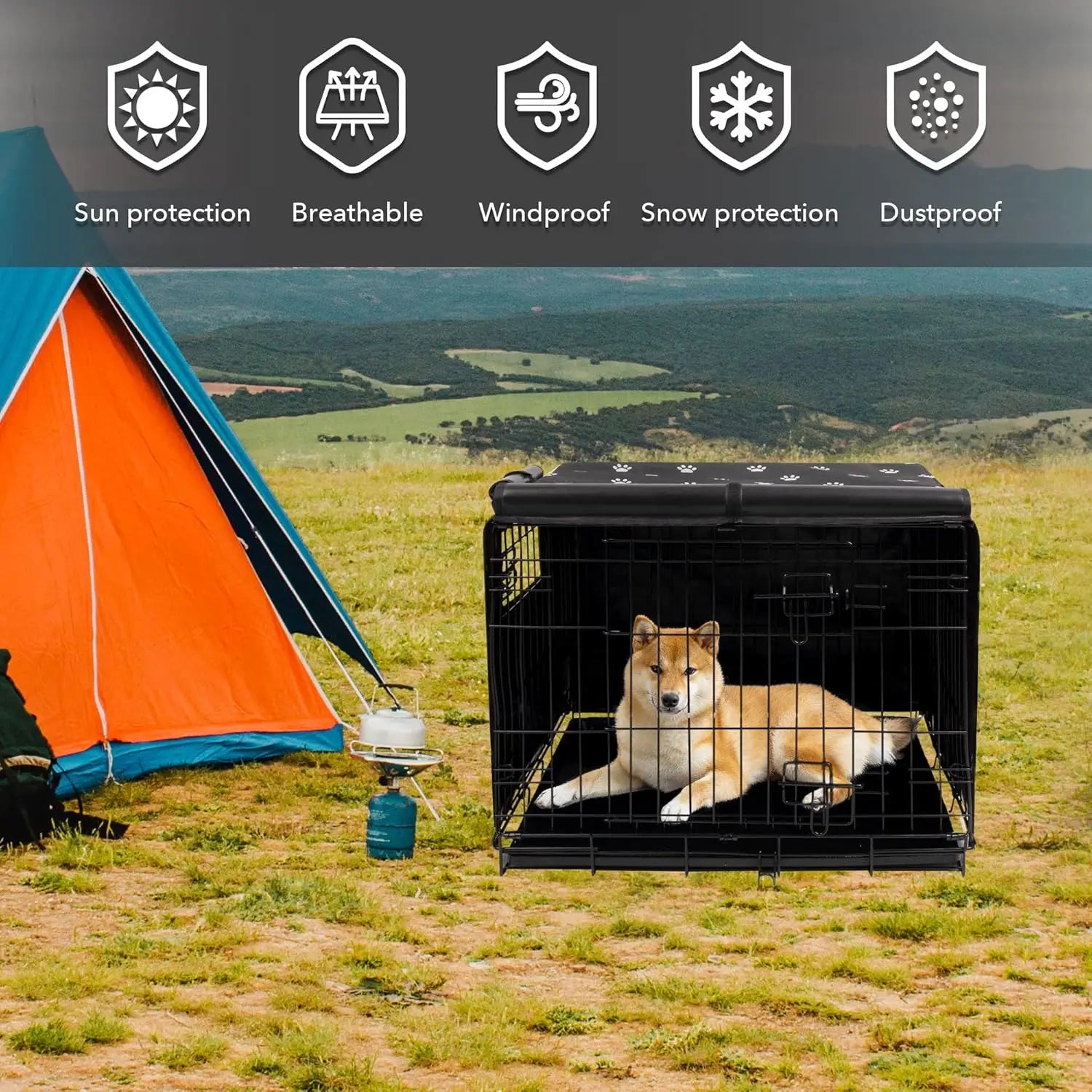 Durable Windproof Dog Crate Cover for 24-48 Inch Wire Kennels, Indoor/Outdoor Use