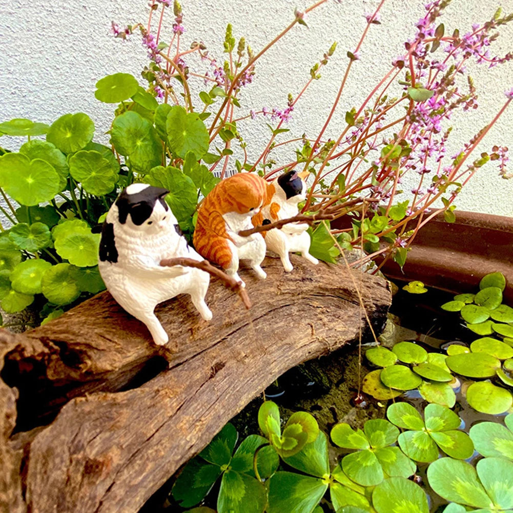 Kitten Fishing Ornament Fish Tank Landscape Decorations Cat Fishing Figurine Aquarium Tanks