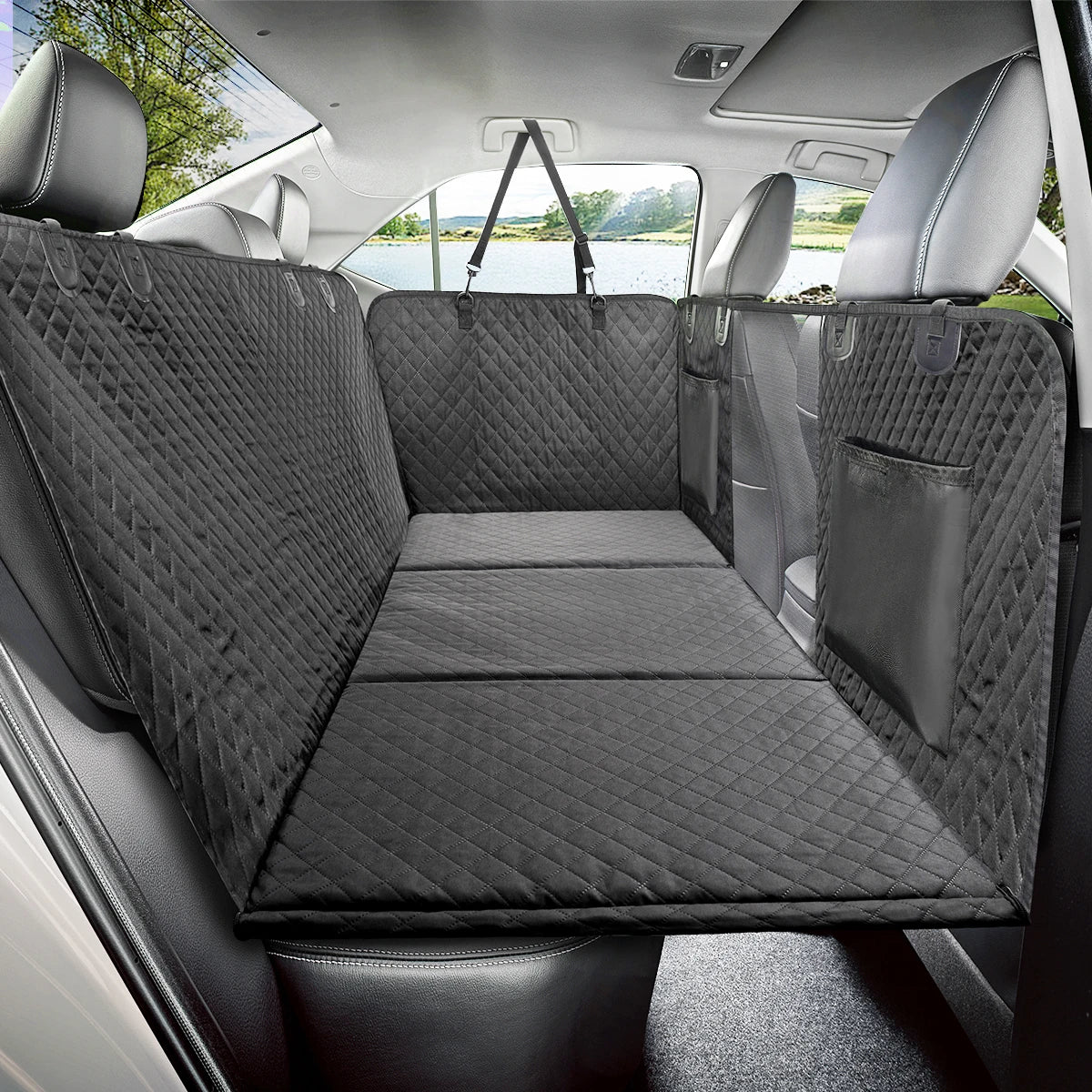 Car Back Seat Extender Cover Protector, Hammock Waterproof Seat Safety Cover, Hard Bottom for Dogs