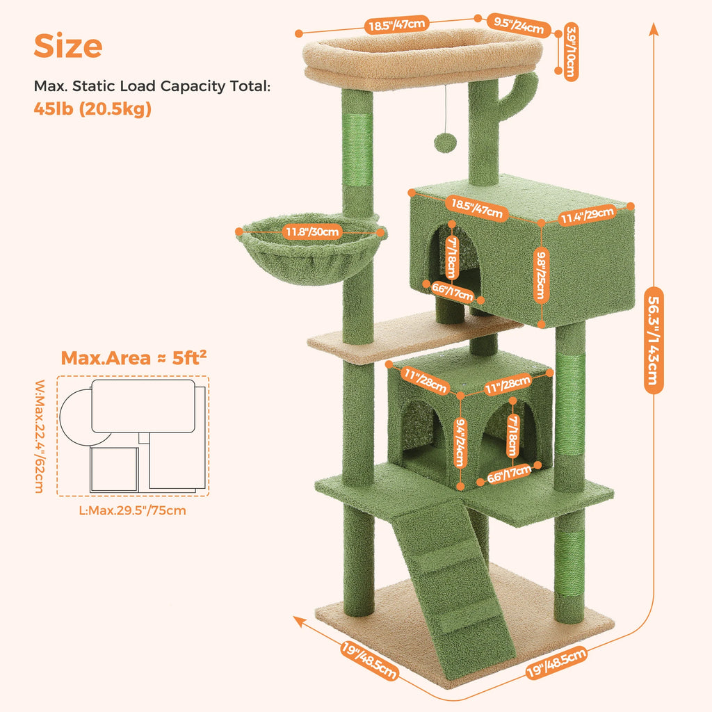 Cat Tree Condo for Indoor with Padded Plush Perch Cozy Hammock and Sisal Scratching Posts