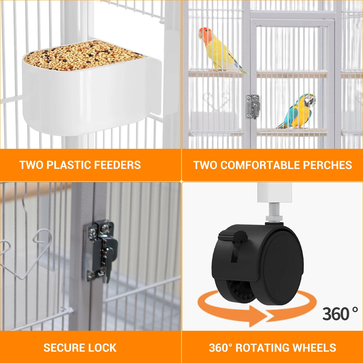 53.5" Small Animal Cage, 5-Level Metal Ferret or Bunny Cage with Wheels, Chinchilla Cage with Removable Tray, 2 Front Doors