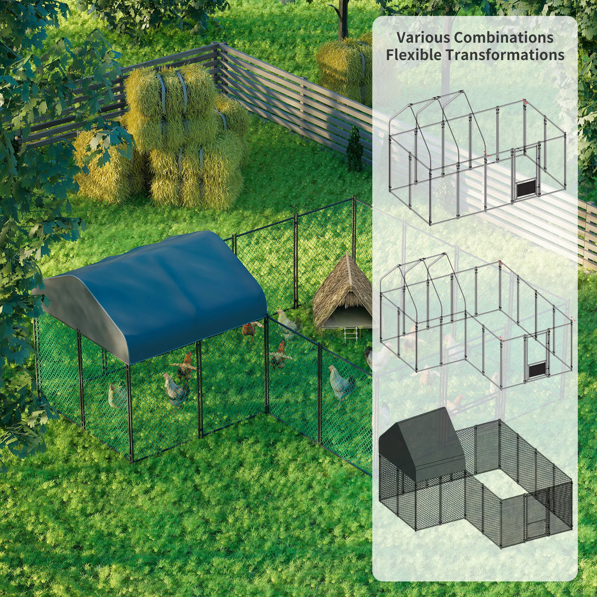 Heavy Duty Large Chicken Run Coop Cage Walk In Coop Poultry Metal Kennel Hutch Pen with Waterproof UV Cover Outdoor