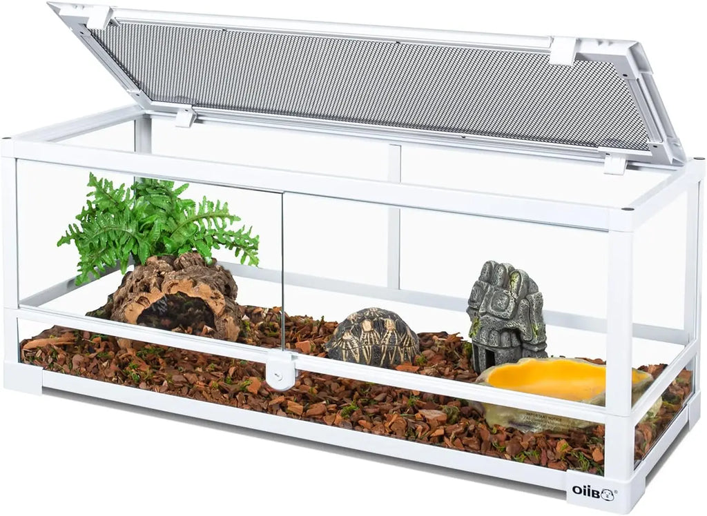 20 Gallon Full Glass Reptile Terrarium with Front Opening Doors & Ventilation Top, 30x12x12 Inches