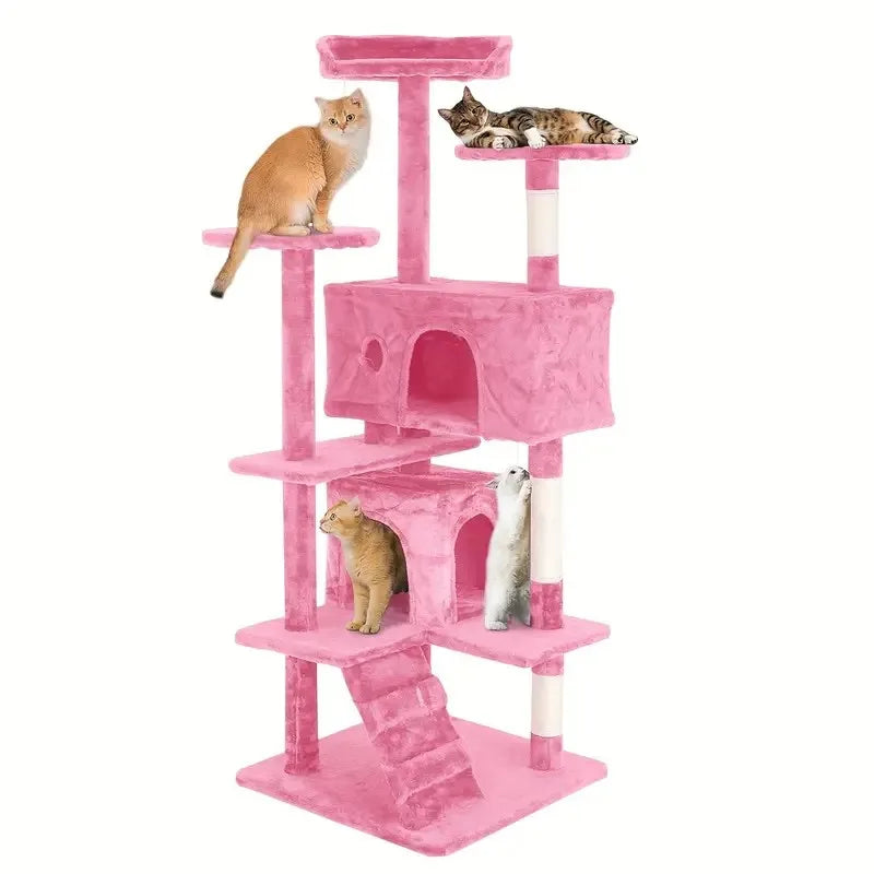 Cat Tree 54/70 Inch with Sisal-Covered Scratching Posts Dangling Ball for Cats to Play and Sleep