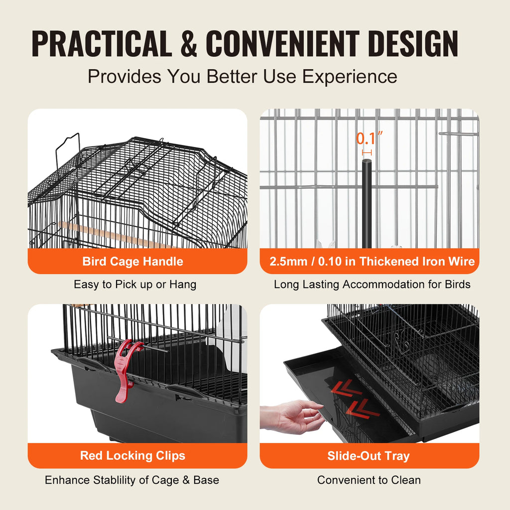 Open Top Large Parrot Bird Cage Hanging Bird Cage with Swing and Perch