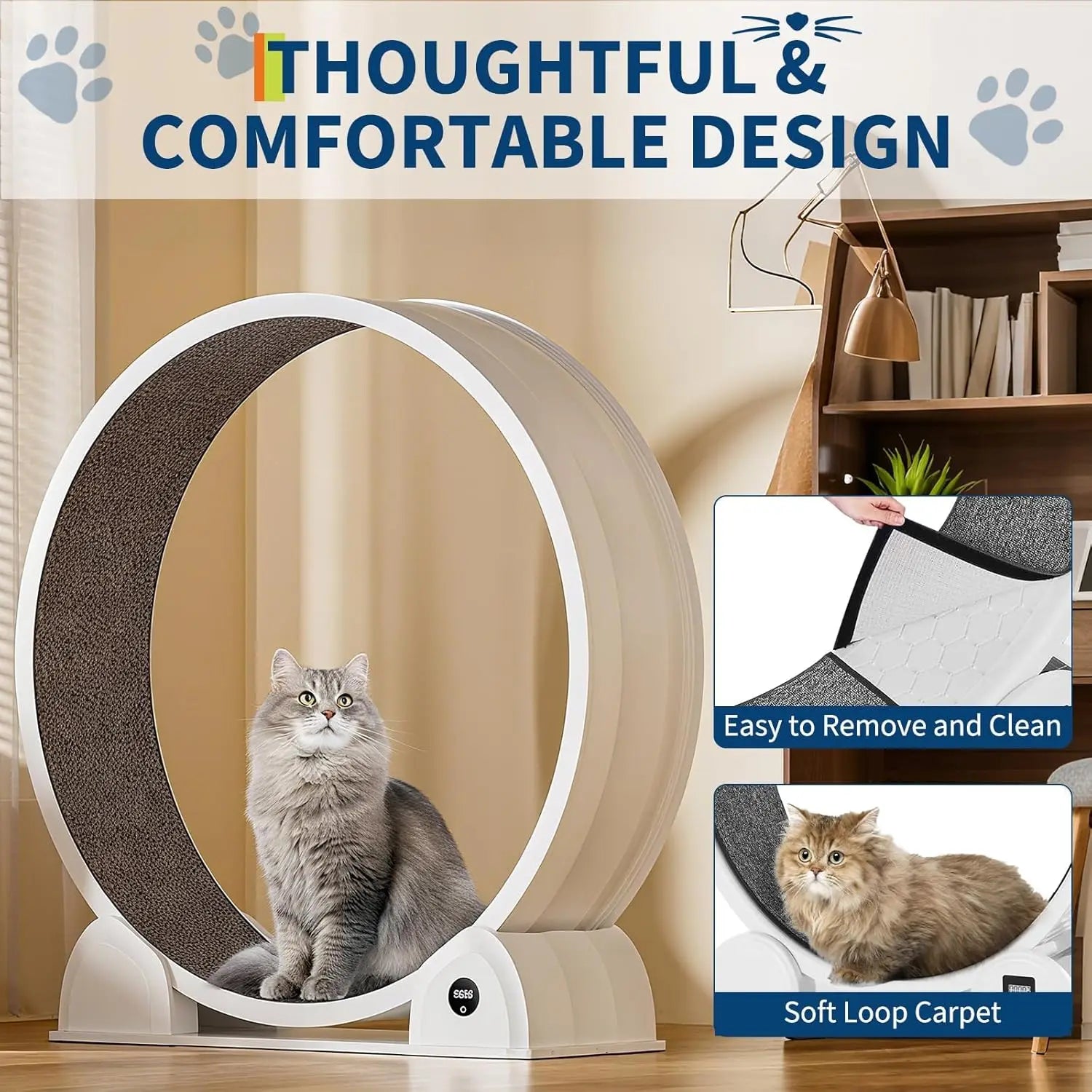 Cat Exercise Wheel for Indoor Cats, Quiet Cats Treadmill with Pedometer, Small Animal Running Wheels