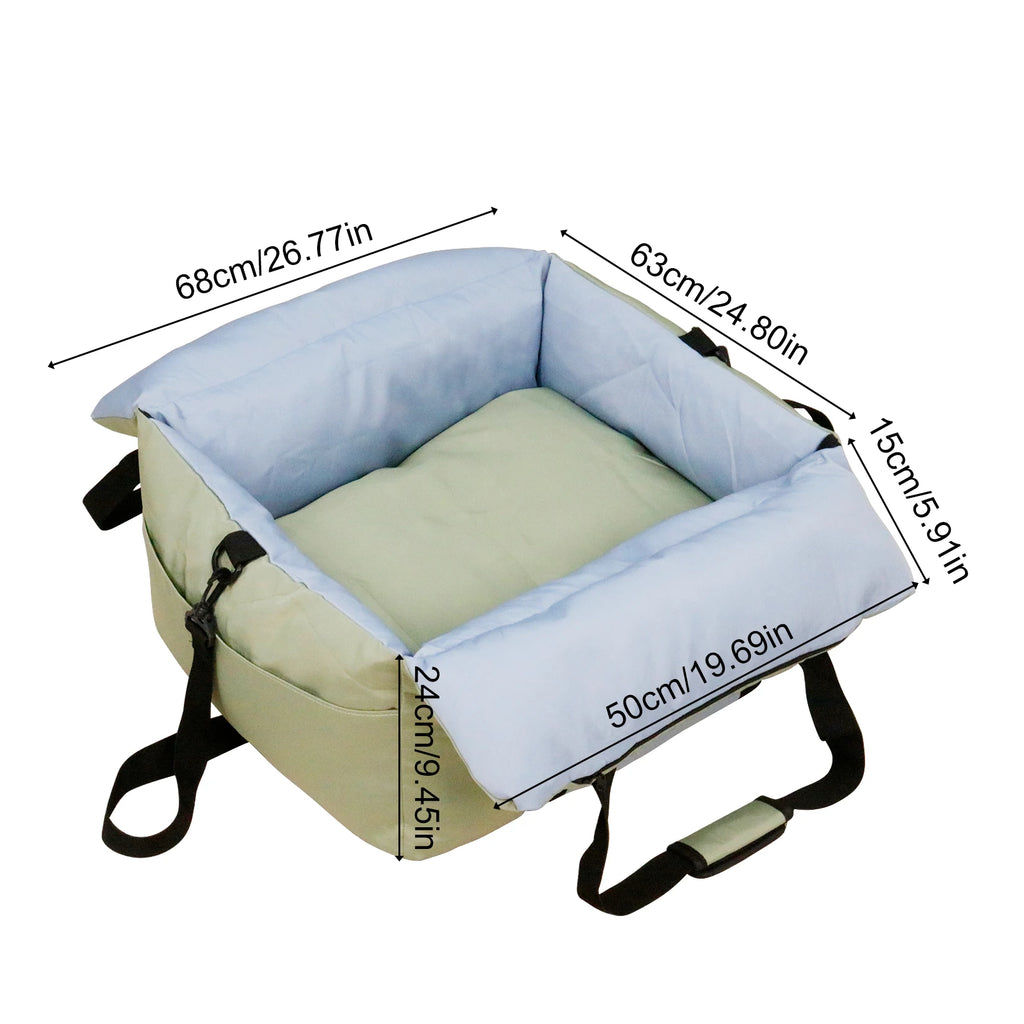 Portable Dog Car Seat Pet Booster Seat Travel Carrier Bed with Safety Belt Storage Pocket Removable Washable Cover