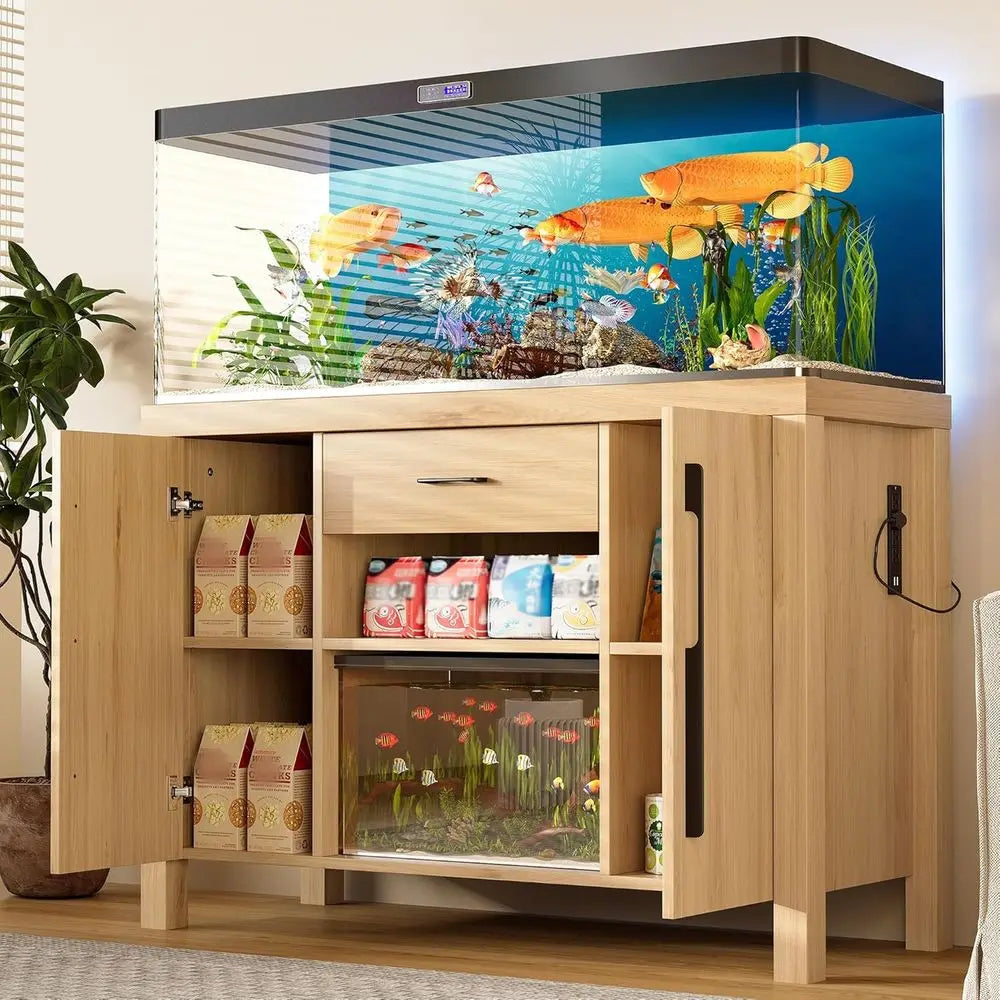 55-75 Gallon Fish Tank Stand with Power Outlets and Storage Drawer