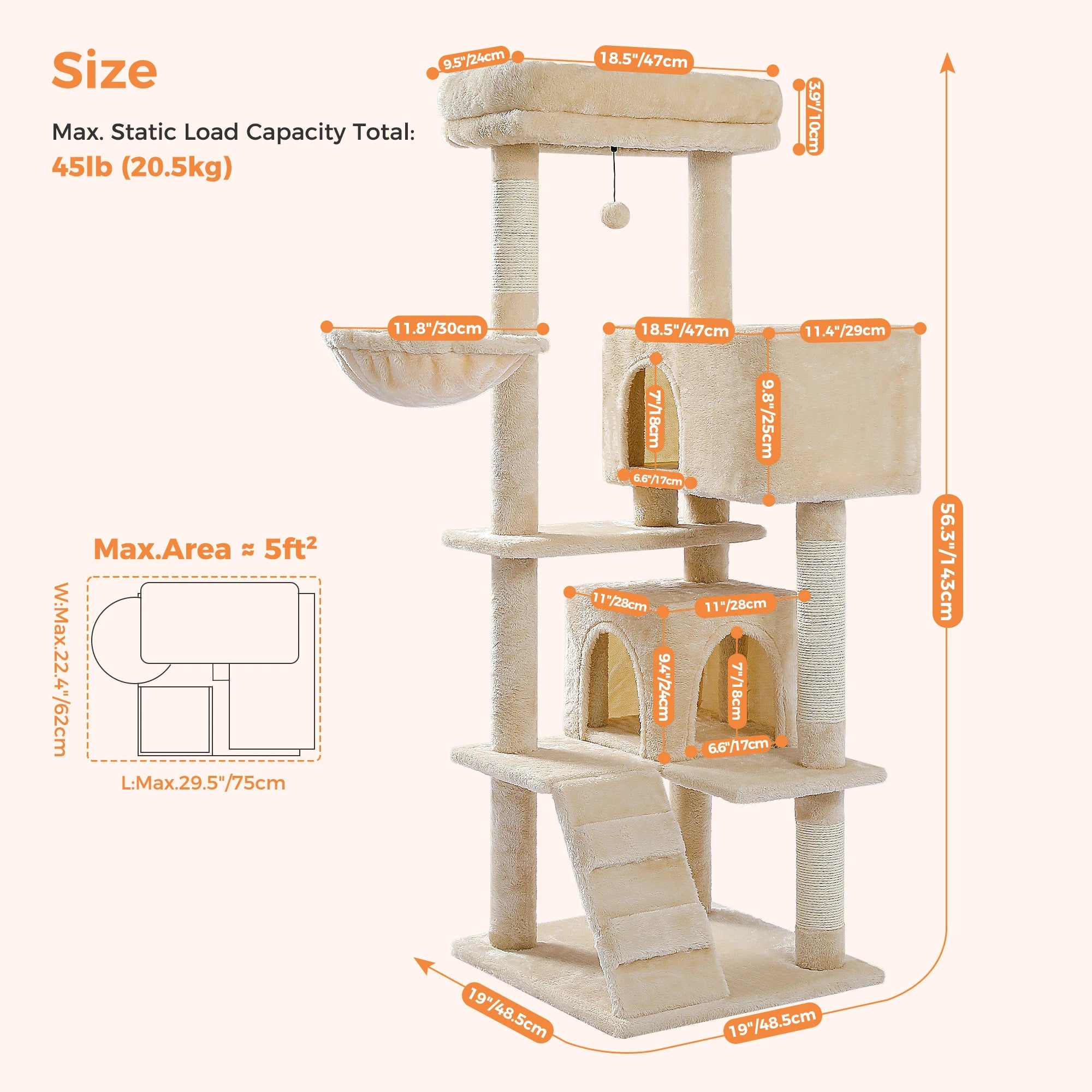 Cat Tree Condo for Indoor with Padded Plush Perch Cozy Hammock and Sisal Scratching Posts
