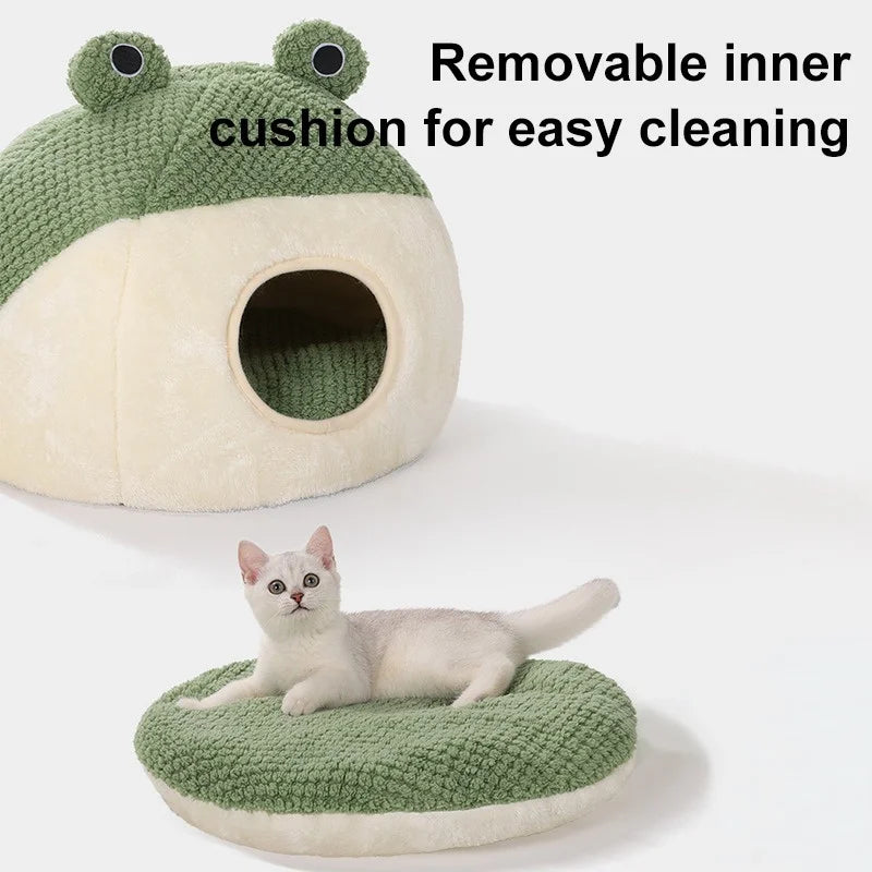 Frog Shape Enclosed Warm Pet Nest Den For Cat Kitten Small Puppy