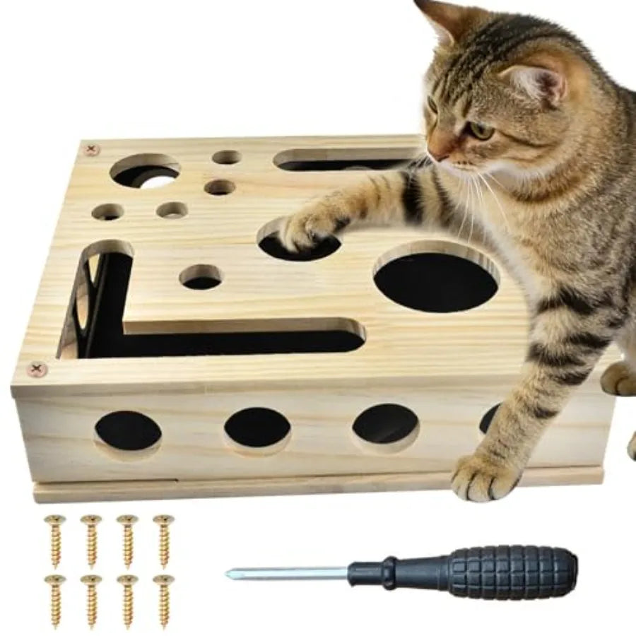 Reinforced Cat Nail File Scratcher Box Enrichment Puzzle Toy for Indoor Cats Sandpaper Claw Care