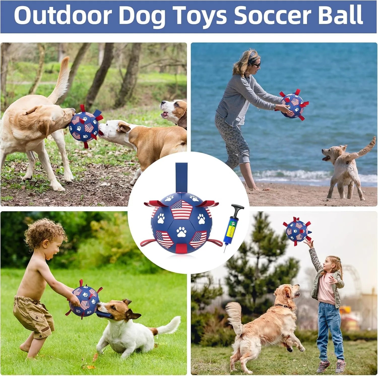 Premium Dog Soccer Ball with Straps, Herding Ball, Durable Balls for Small Medium Pet,