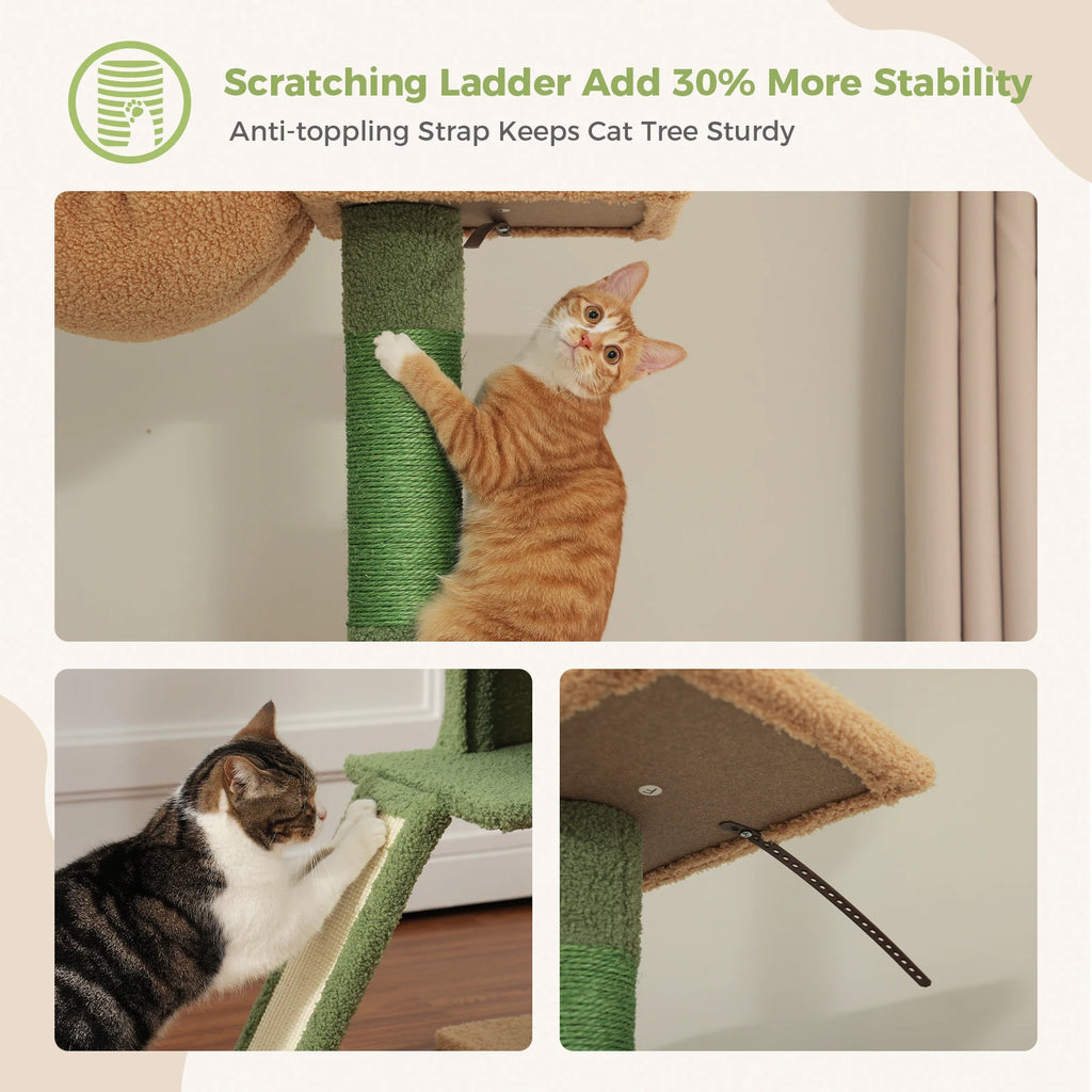 Cactus Cat Tree Floor to Ceiling Cat Tower with Sisal Scratching Post, Comfortable Hammock for Multi-Cat Homes