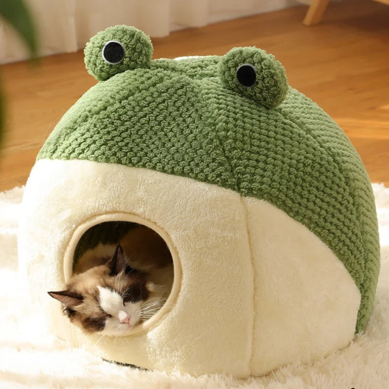 Frog Shape Enclosed Warm Pet Nest Den For Cat Kitten Small Puppy