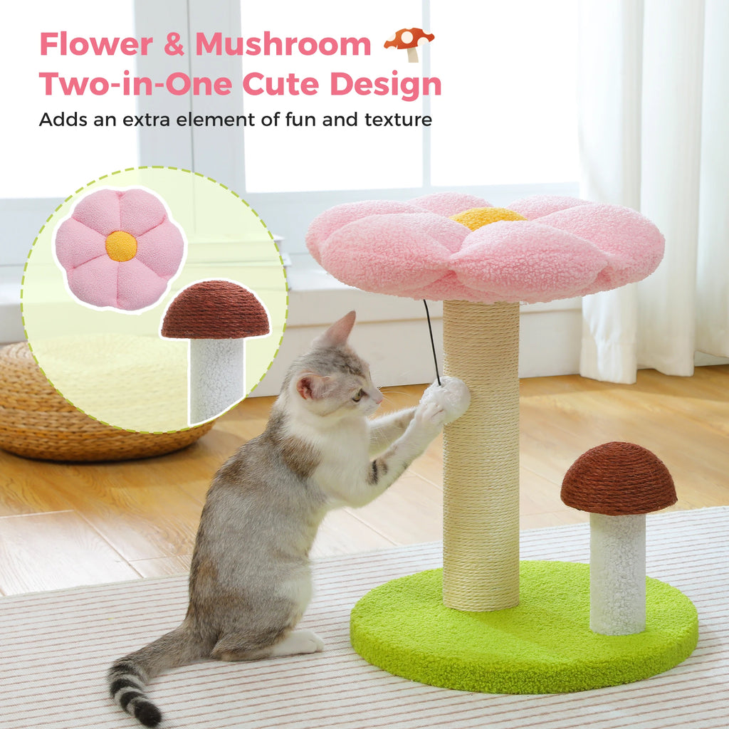 Small Cat Scratching Posts with Removable Flower Cat Bed Interactive Toy Ball for Indoor Cat