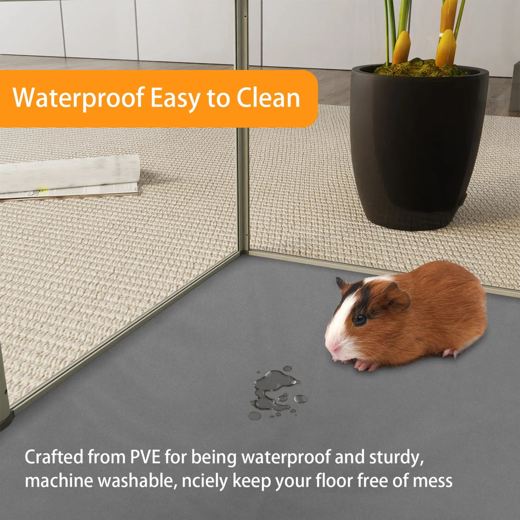 Clear Acrylic Hamster Play Pen Indoor 6 Panels Pet Enclosure w/ Waterproof Floor Pad for Guinea Pigs Hedgehogs